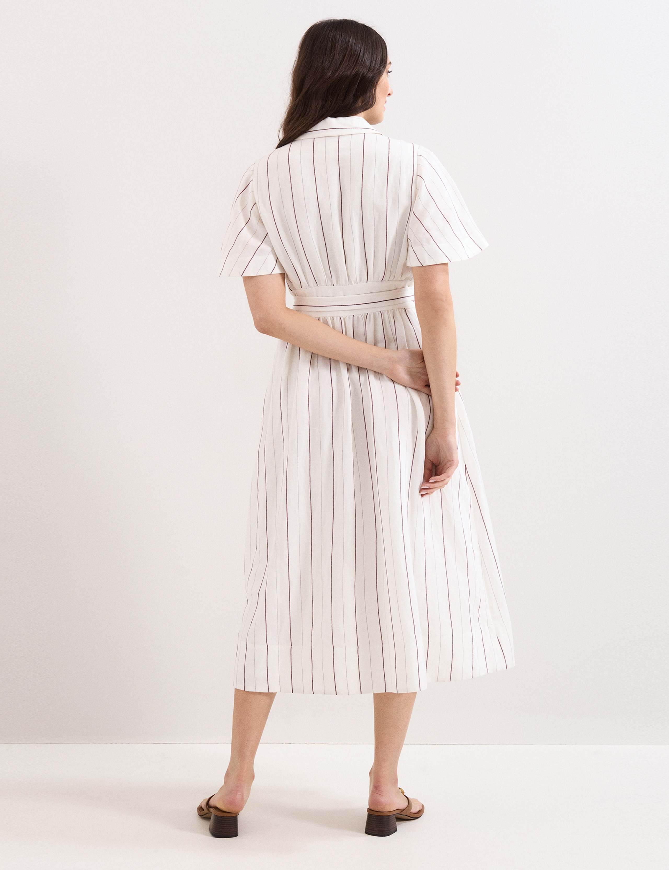 Linen Blend Striped Midi Shirt Dress 3 of 6