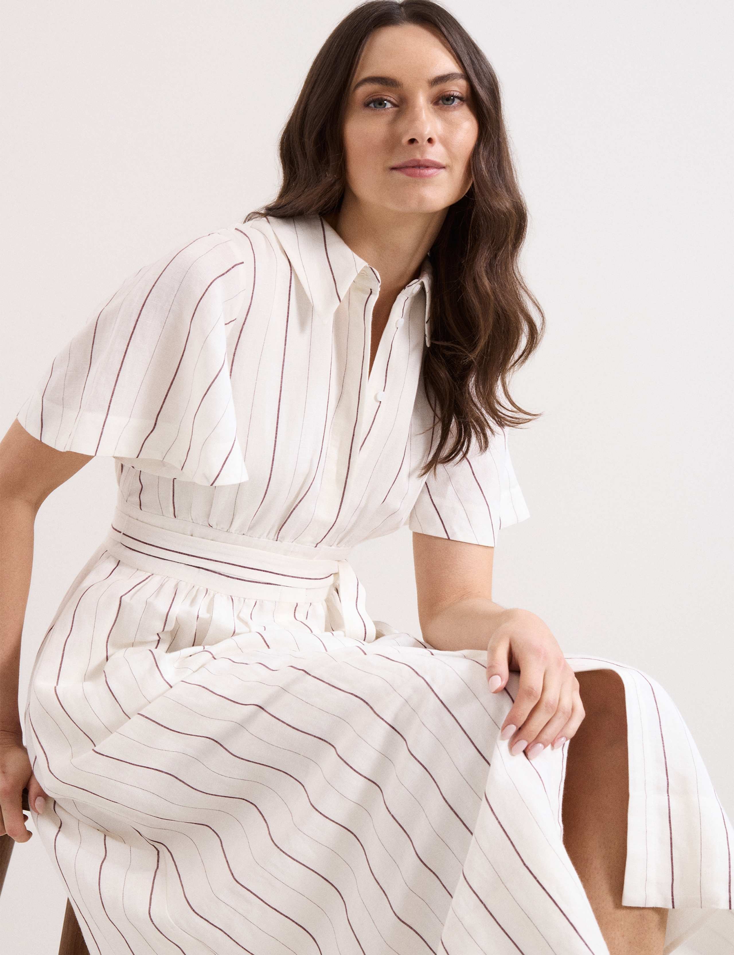 Linen Blend Striped Midi Shirt Dress 4 of 6