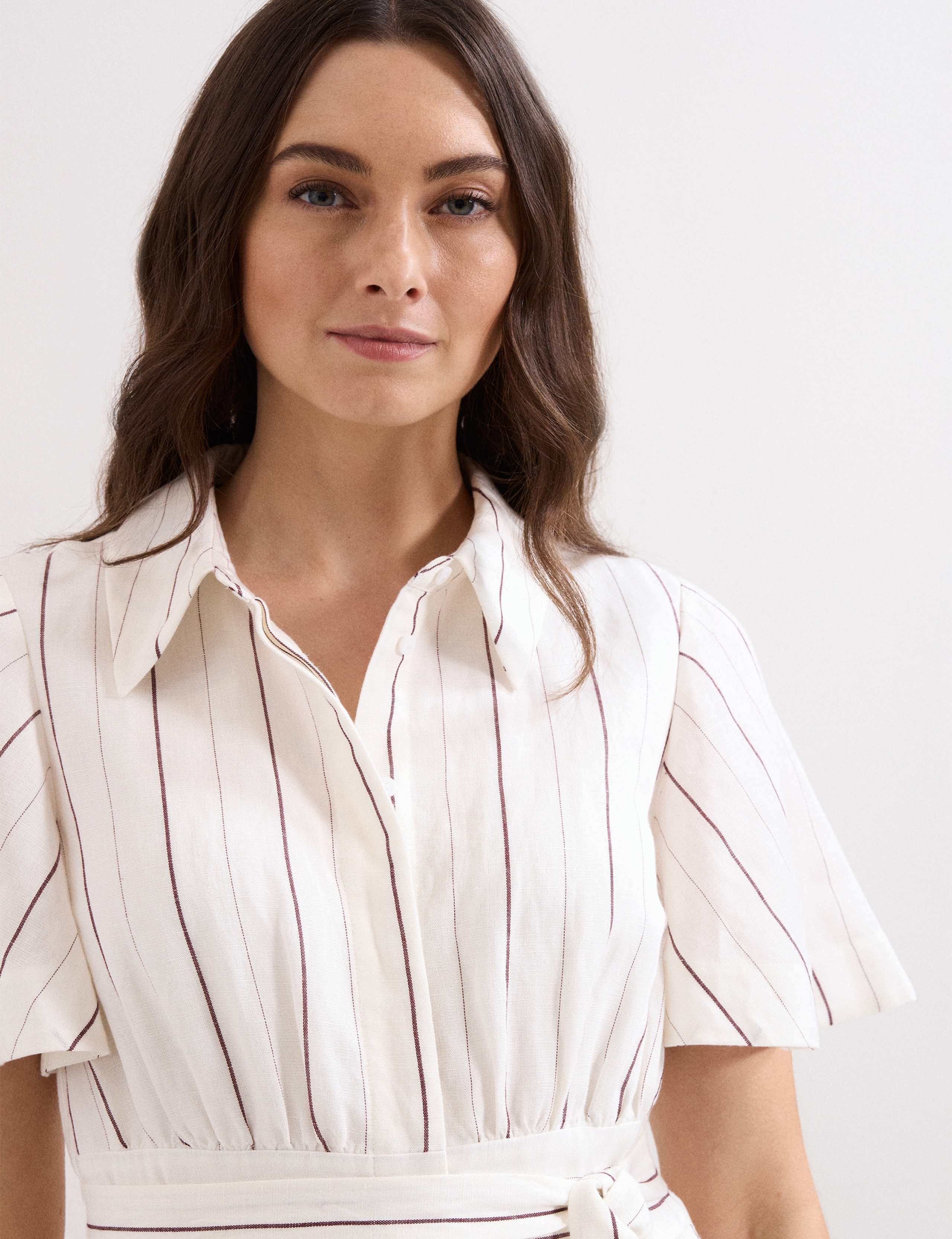 Linen Blend Striped Midi Shirt Dress 5 of 6