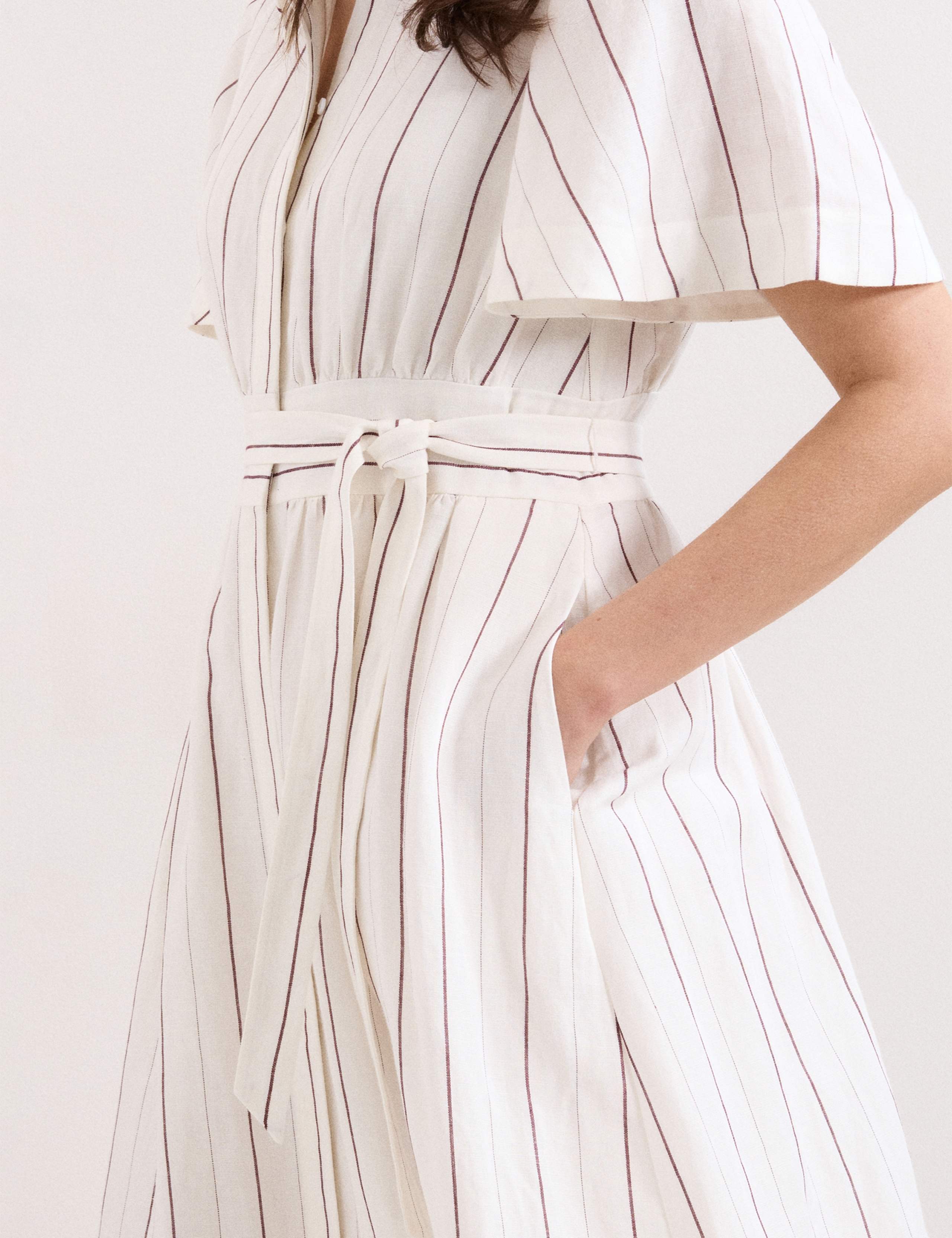 Linen Blend Striped Midi Shirt Dress 6 of 6