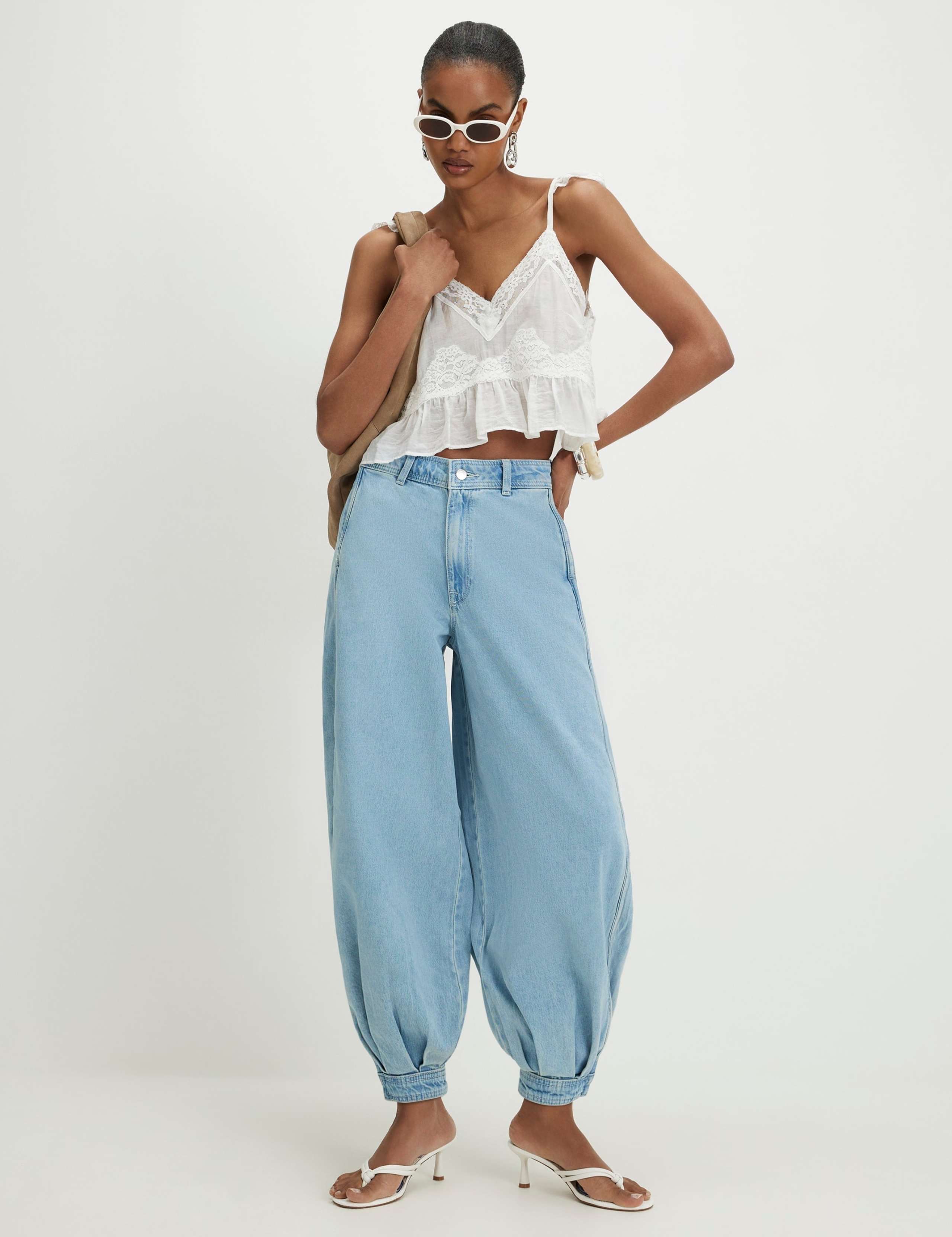 Lyocell Blend High Waisted Balloon Leg Jeans 1 of 4