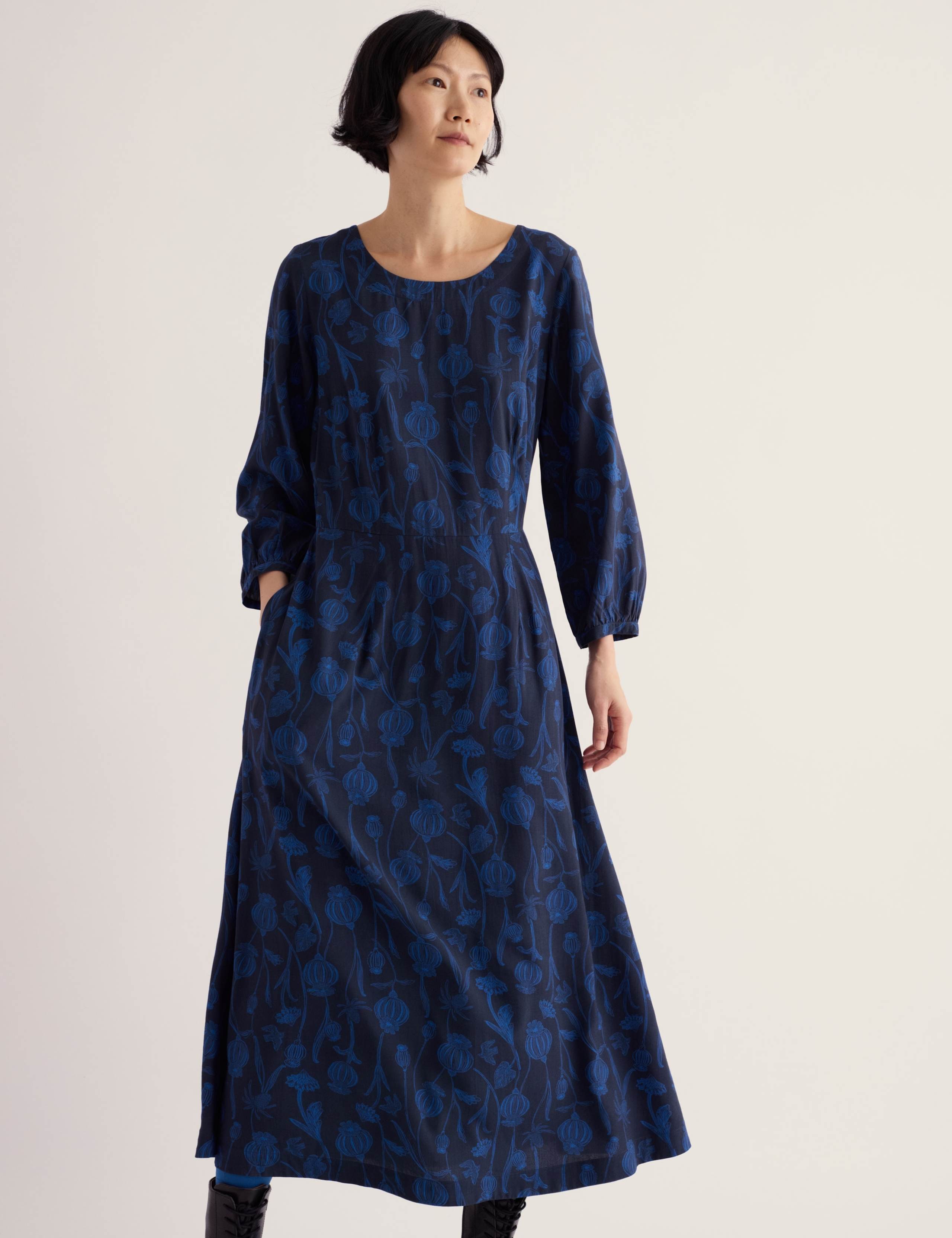 Floral Round Neck Midi Waisted Dress 5 of 6