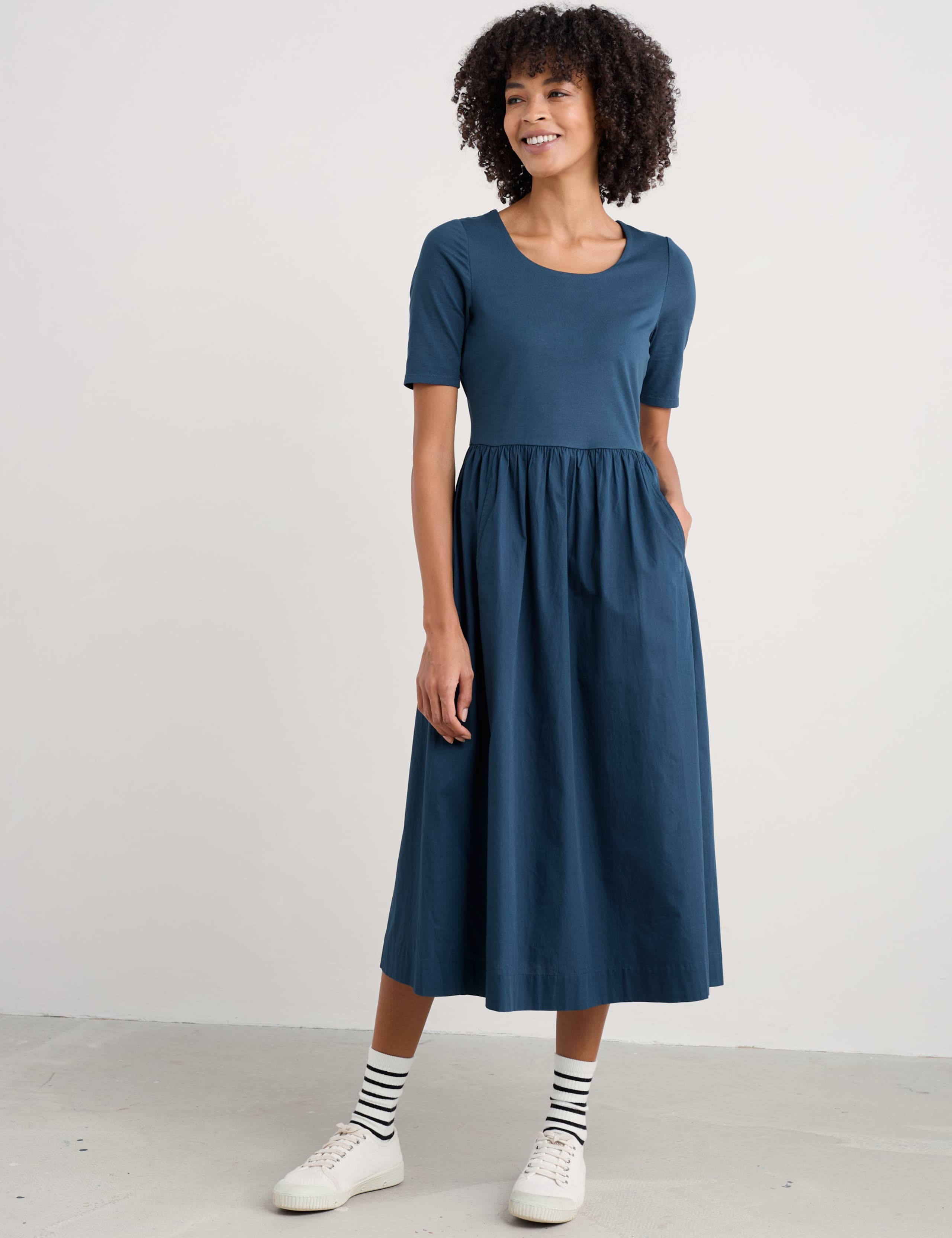 Cotton Rich Scoop Neck Midaxi Waisted Dress 3 of 4