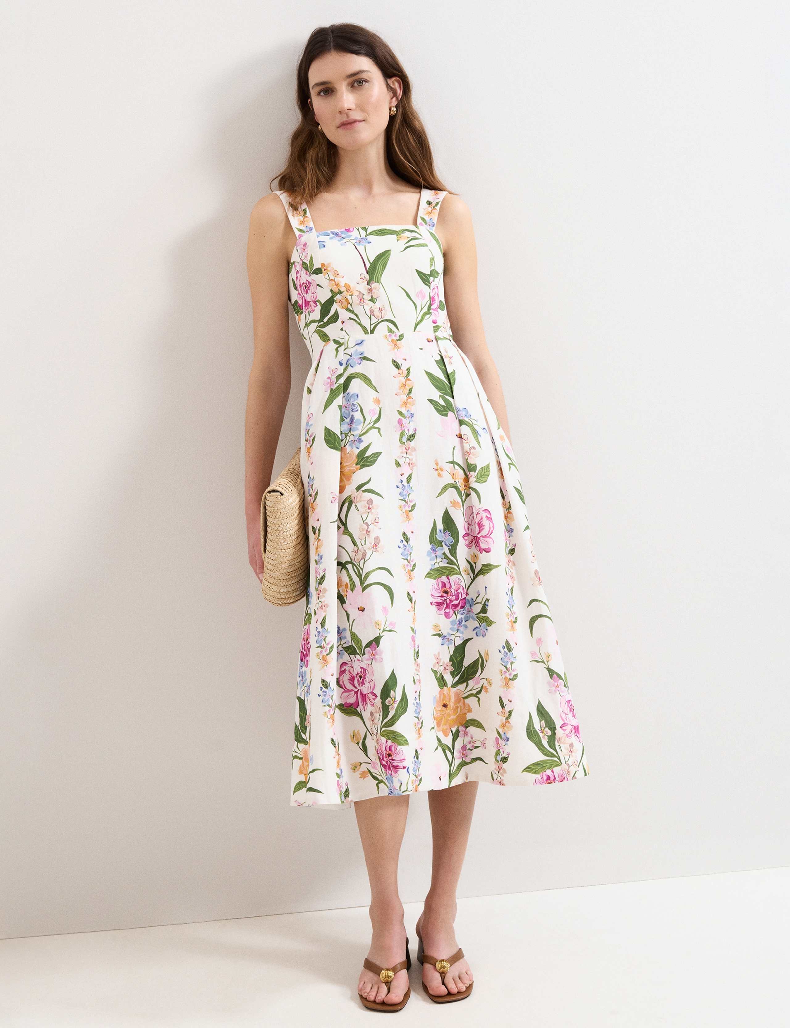 Linen Rich Floral Square Neck Skater Dress 3 of 6