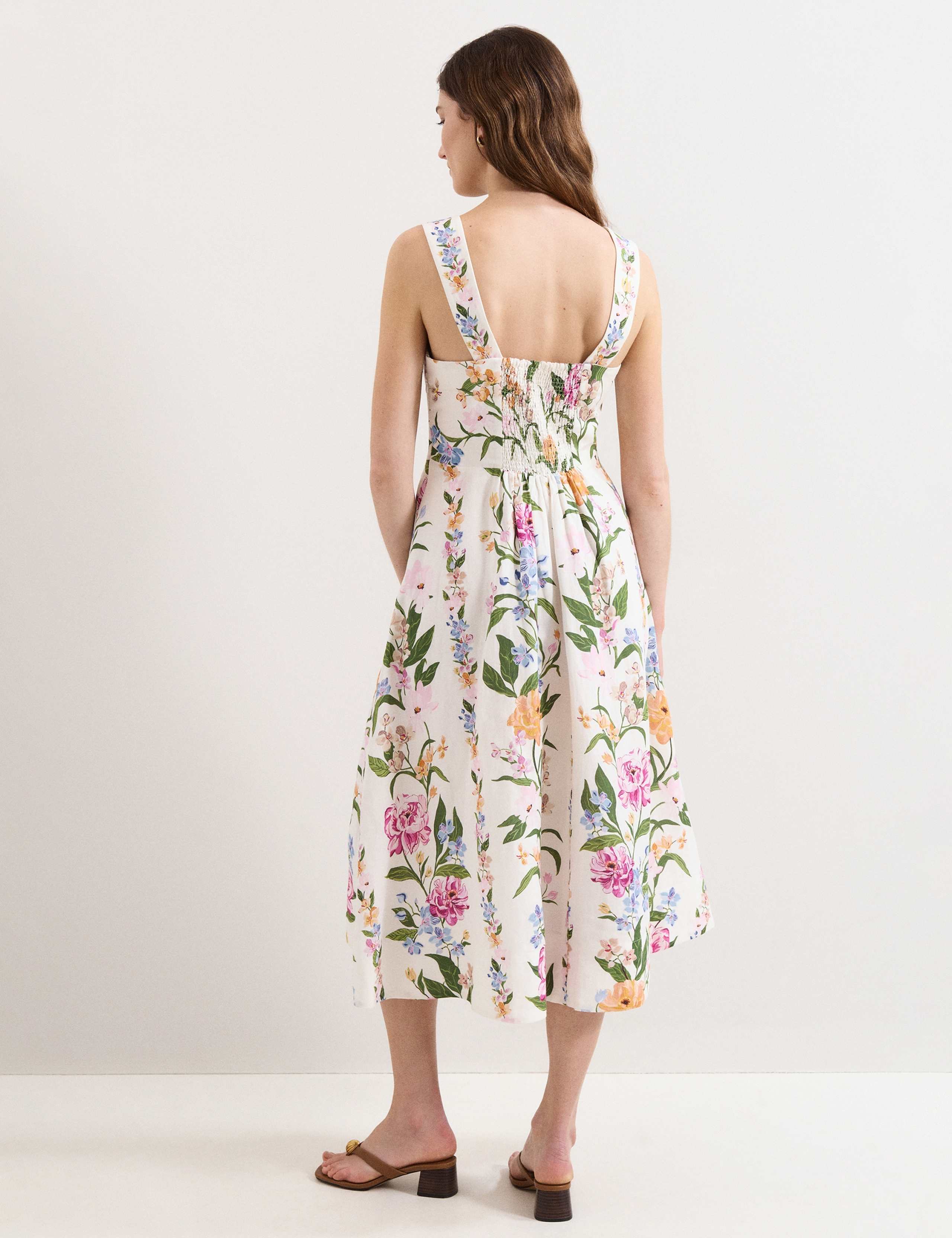 Linen Rich Floral Square Neck Skater Dress 4 of 6