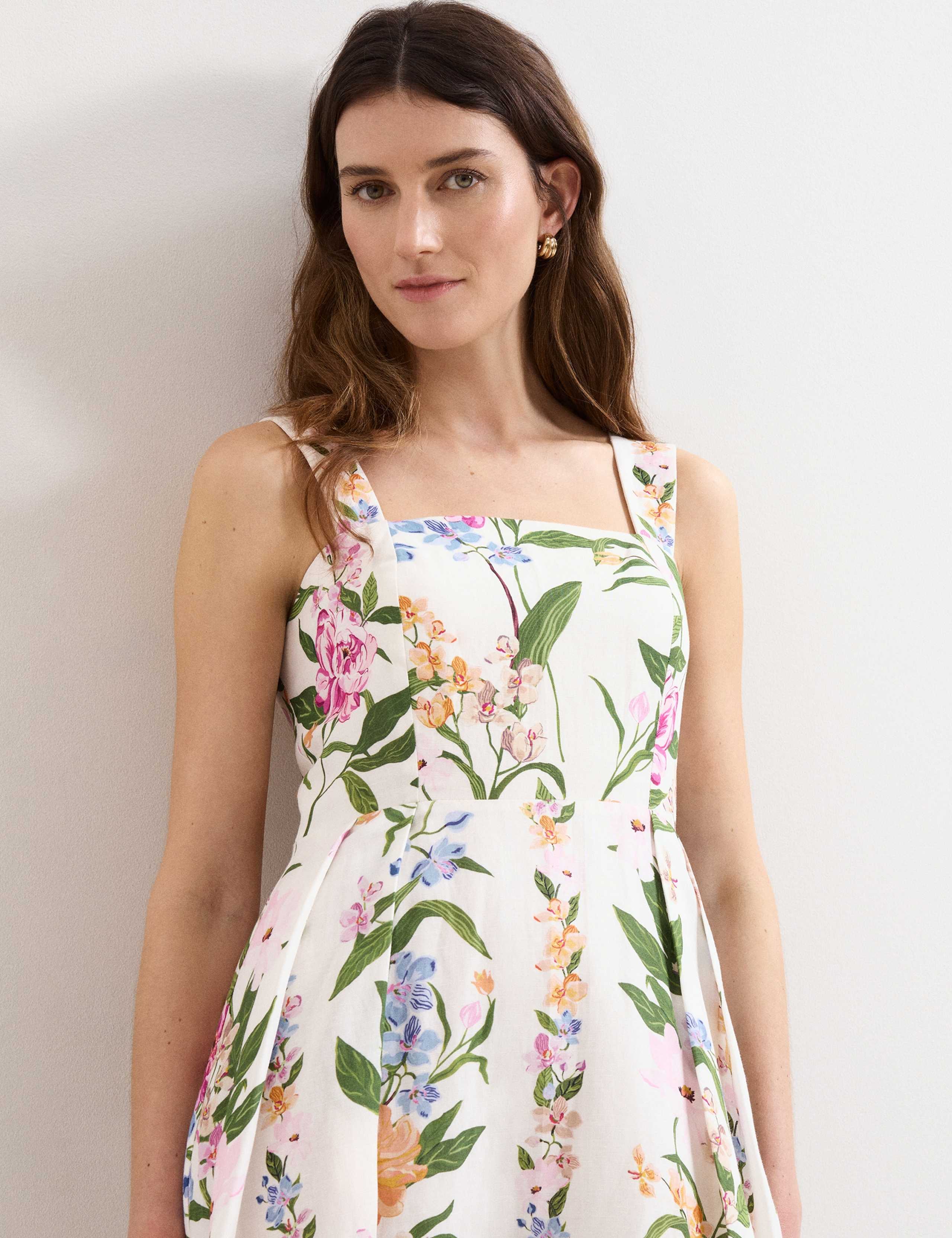 Linen Rich Floral Square Neck Skater Dress 5 of 6
