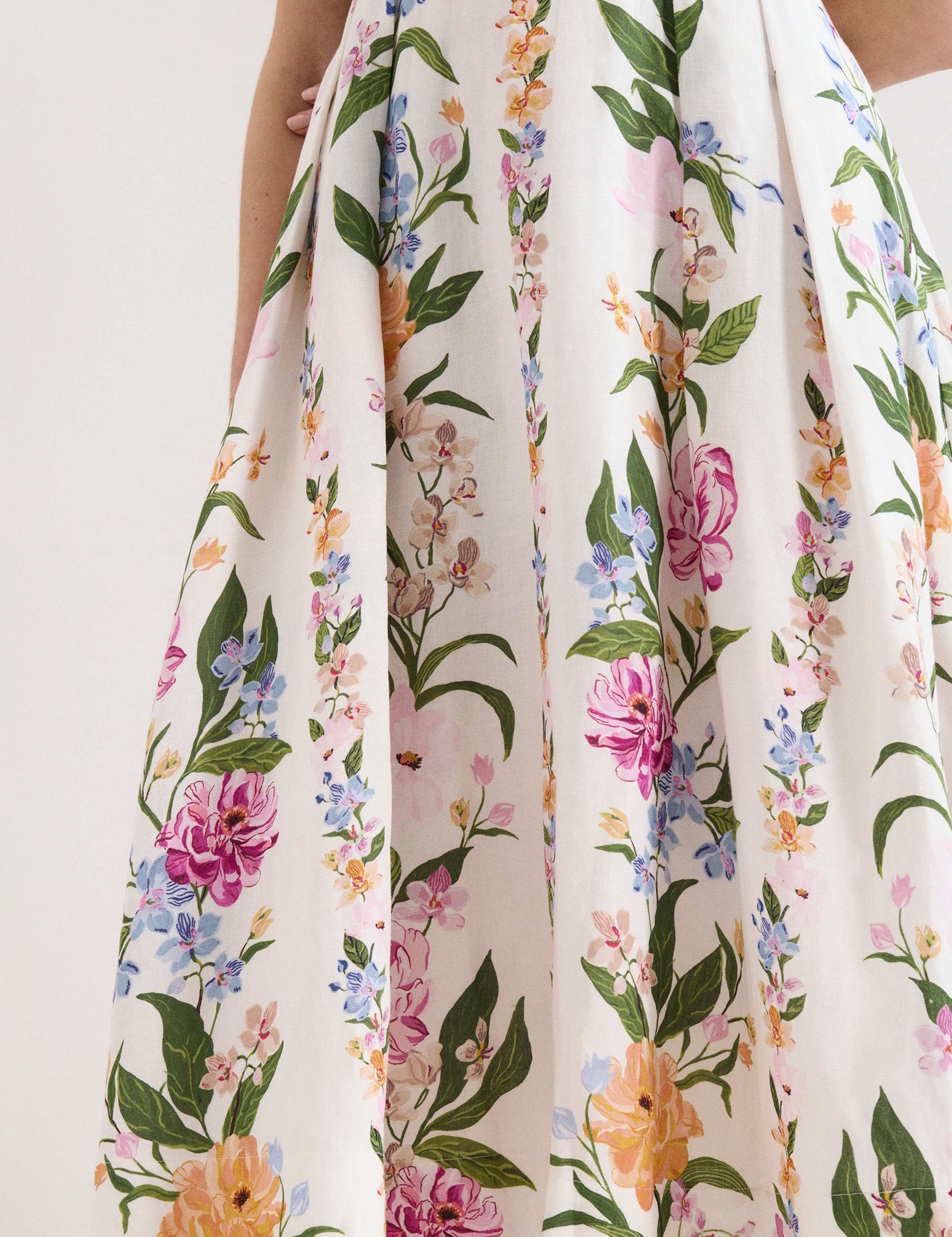 Linen Rich Floral Square Neck Skater Dress 6 of 6