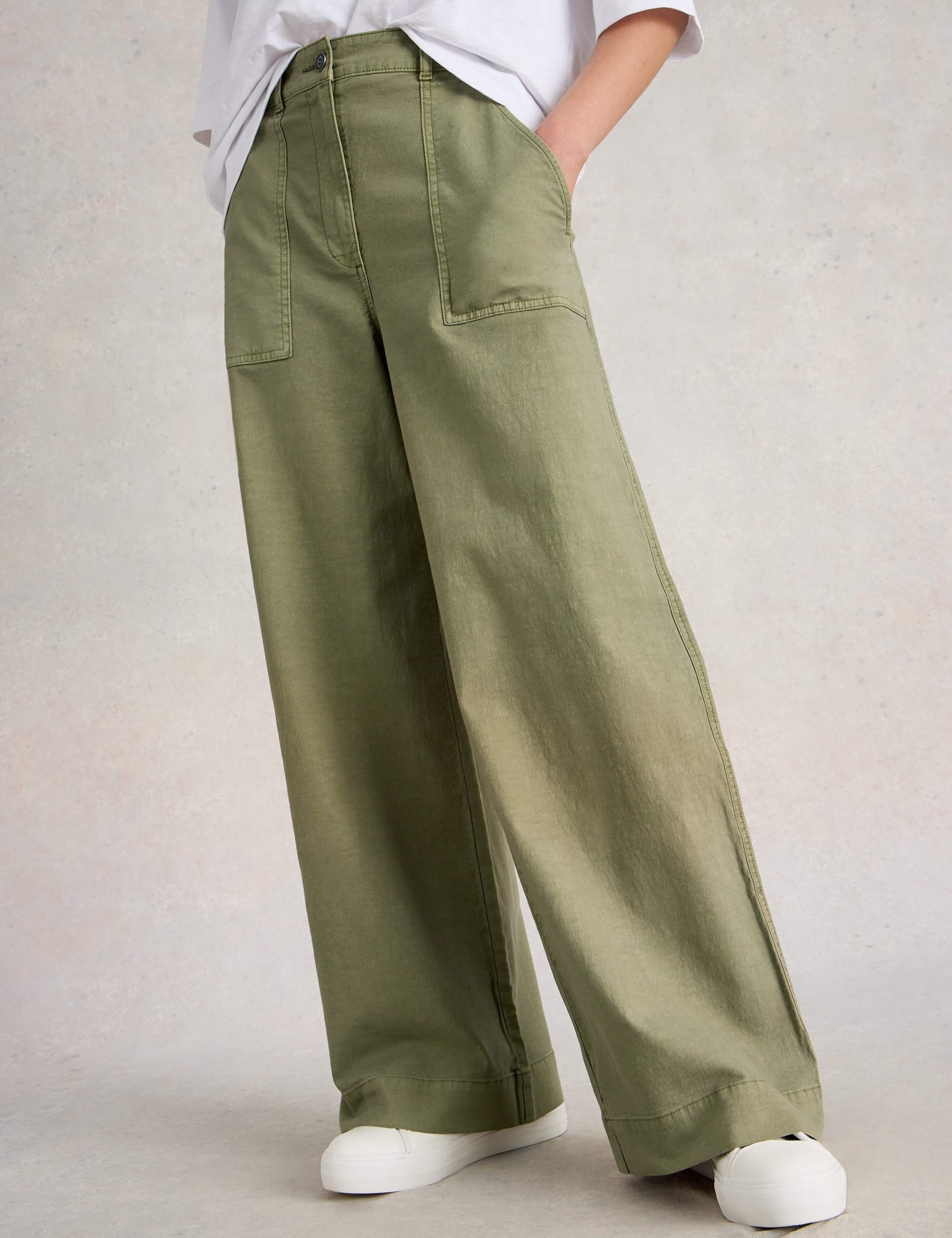 Cotton Blend Wide Leg Chinos with Linen 1 of 6