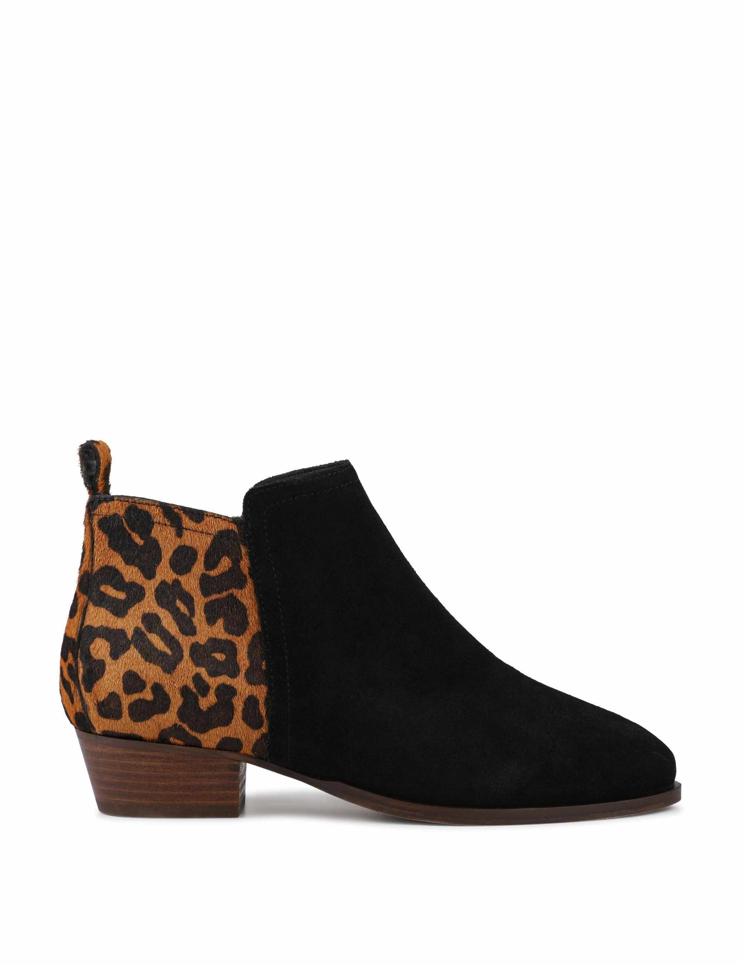 Leather Leopard Print Block Heel Ankle Boots 1 of 6