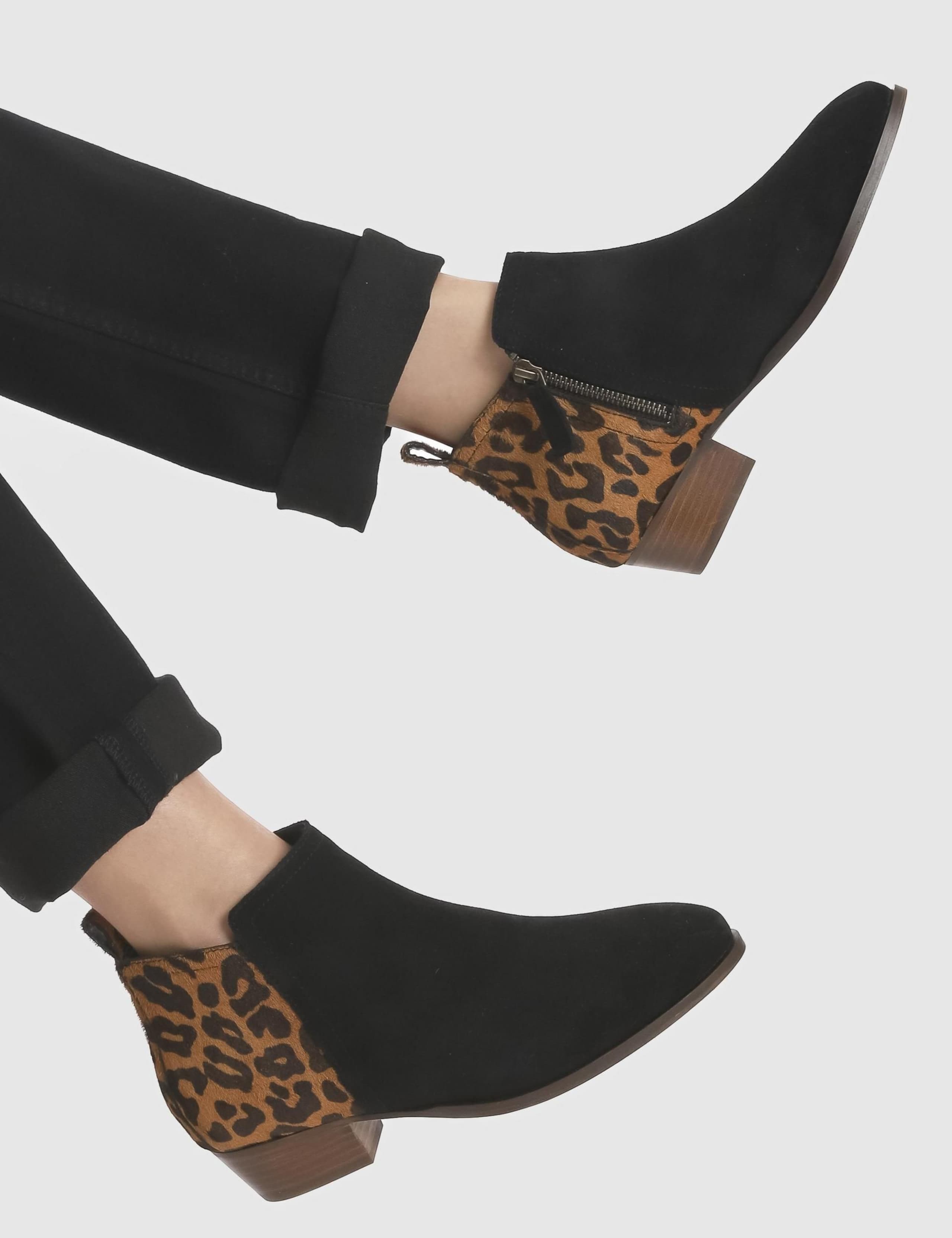 Leather Leopard Print Block Heel Ankle Boots 2 of 6