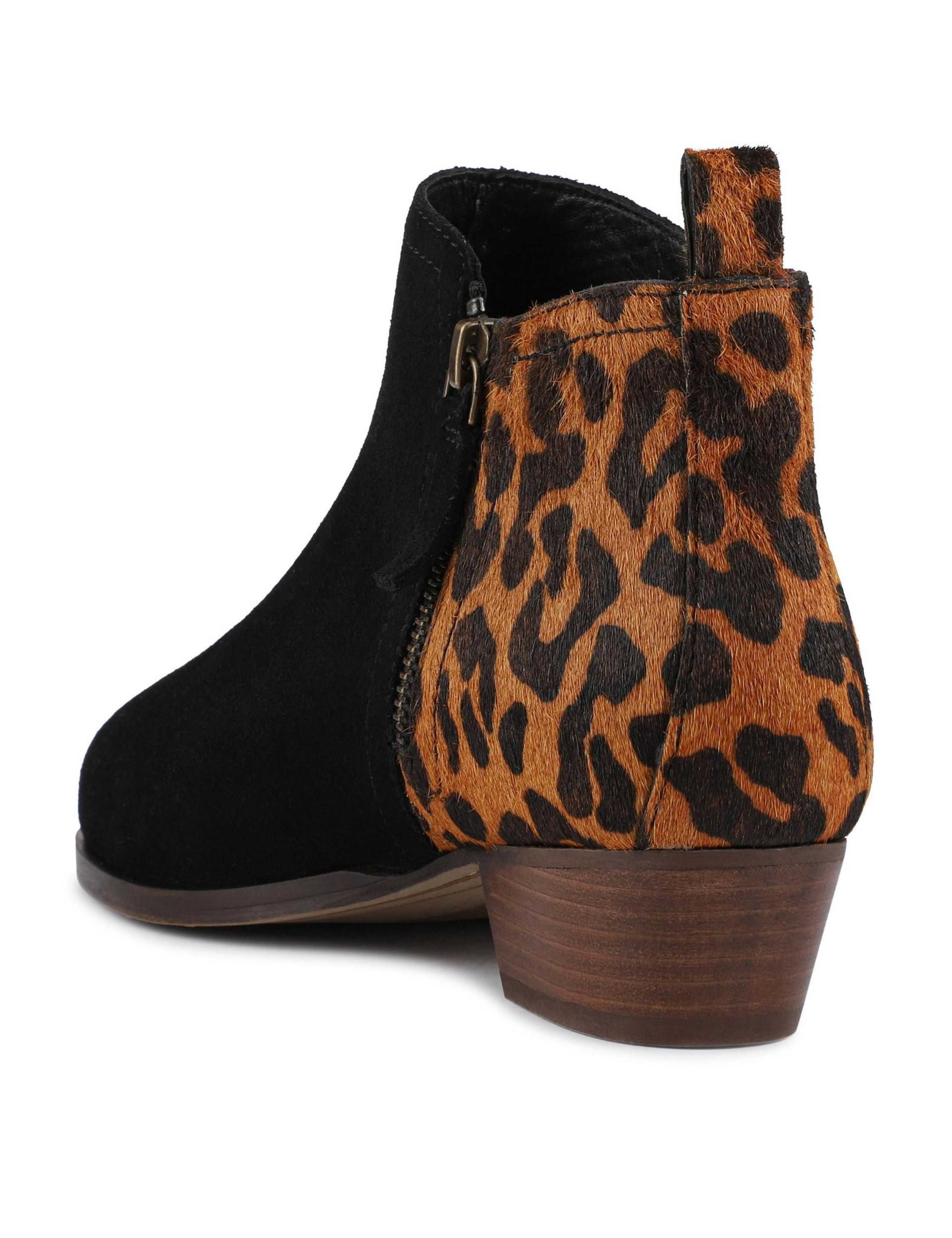 Leather Leopard Print Block Heel Ankle Boots 5 of 6
