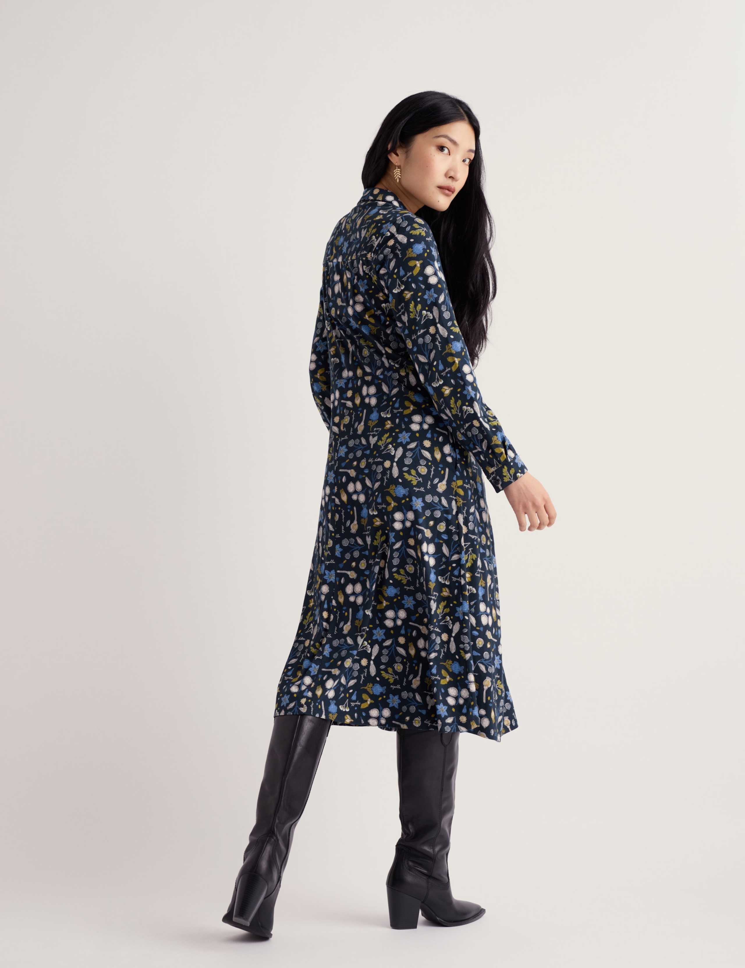 Cotton Rich Printed Midi Waisted Dress 4 of 5
