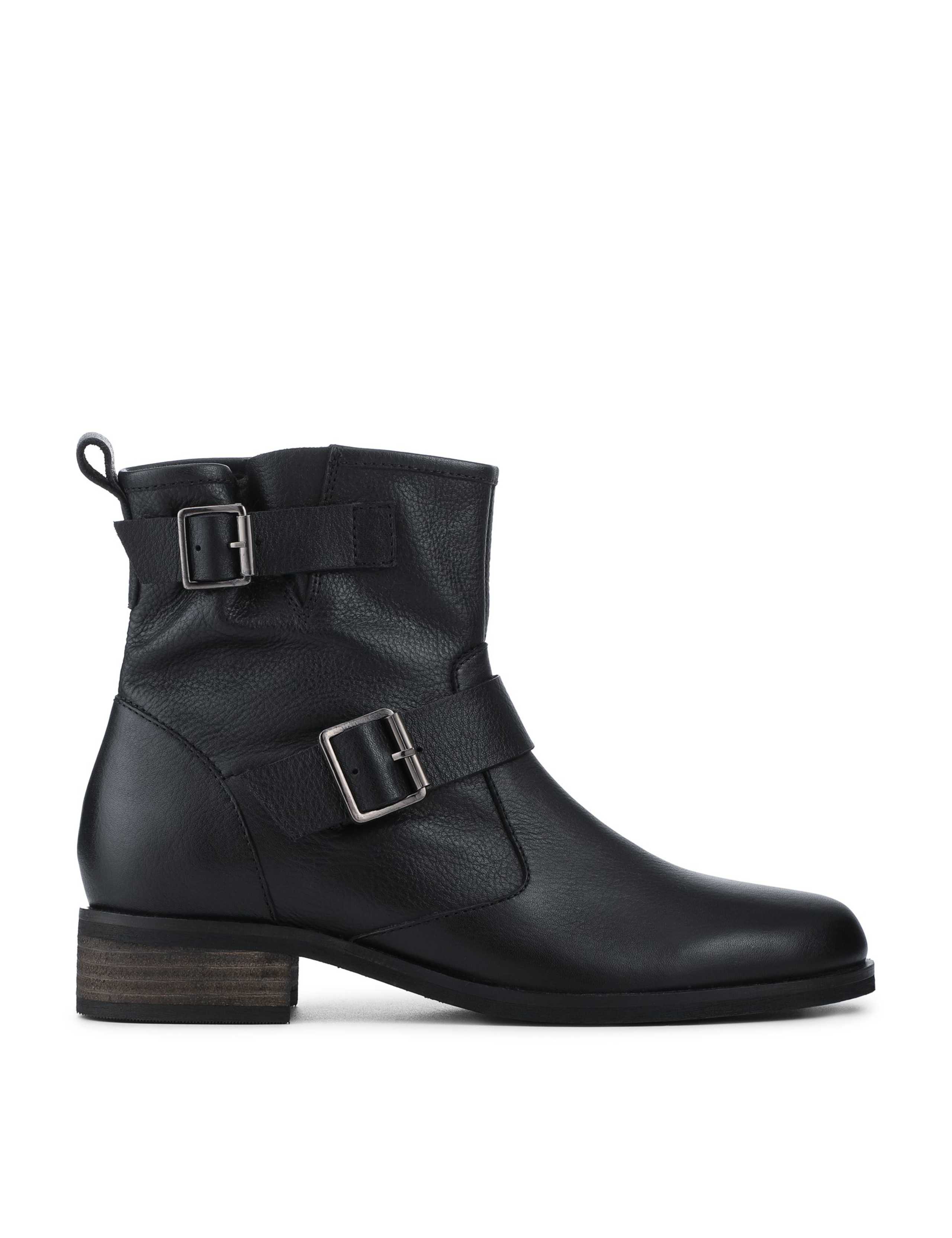 Leather Buckle Block Heel Ankle Boots 1 of 5