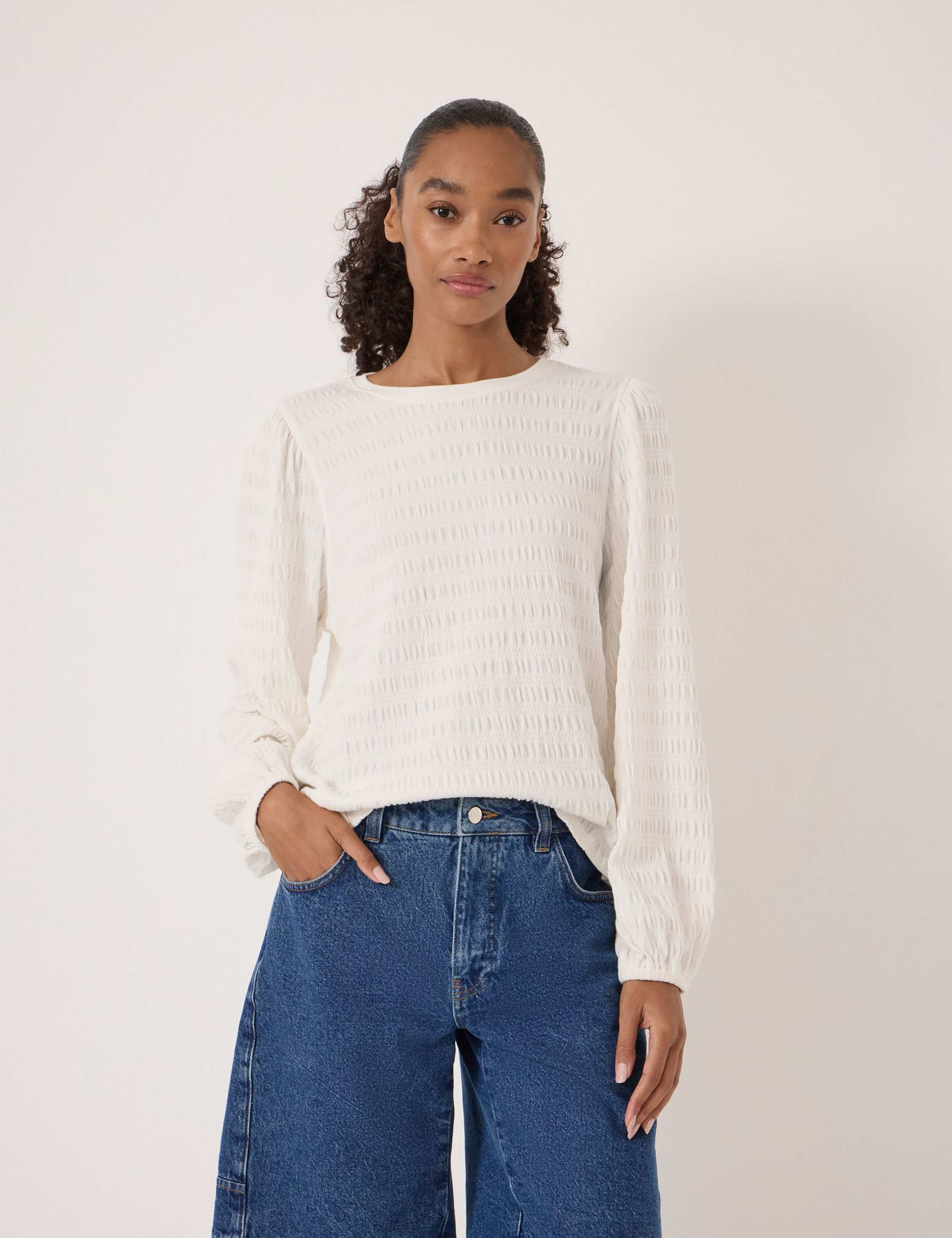 Cotton Rich Textured Crew Neck Top 1 of 5