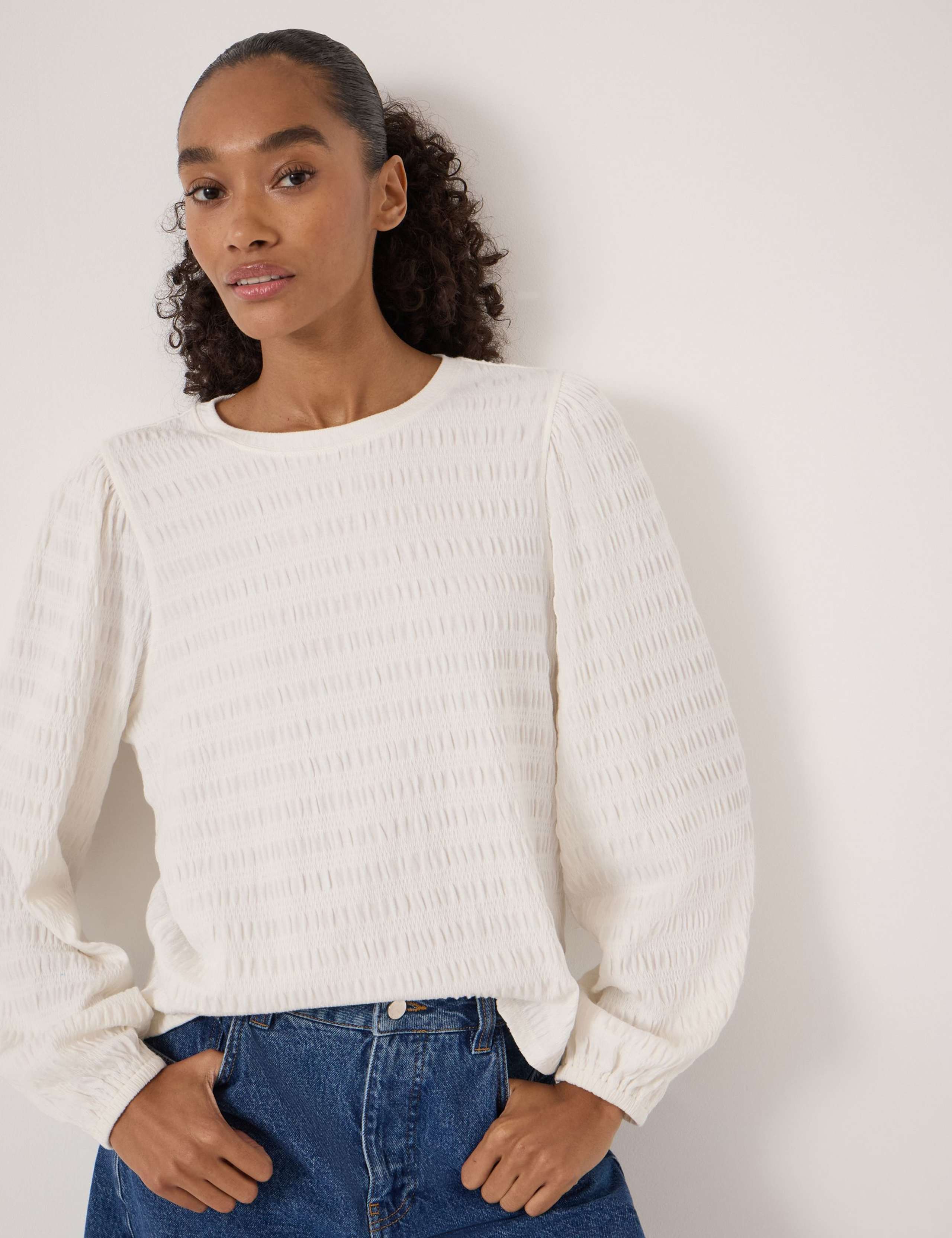 Cotton Rich Textured Crew Neck Top 3 of 5