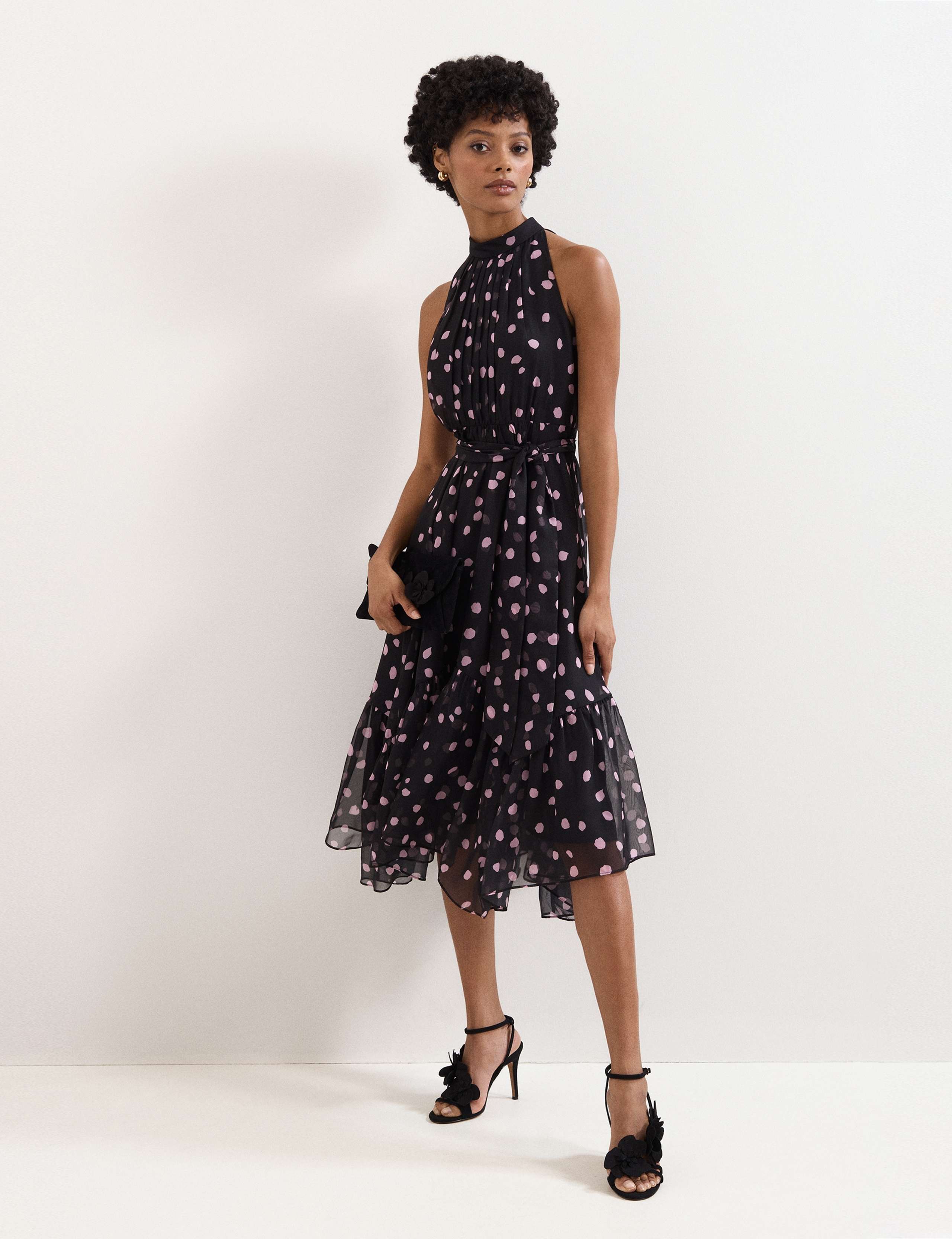 Polka Dot Halter Neck Midi Skater Dress 3 of 6
