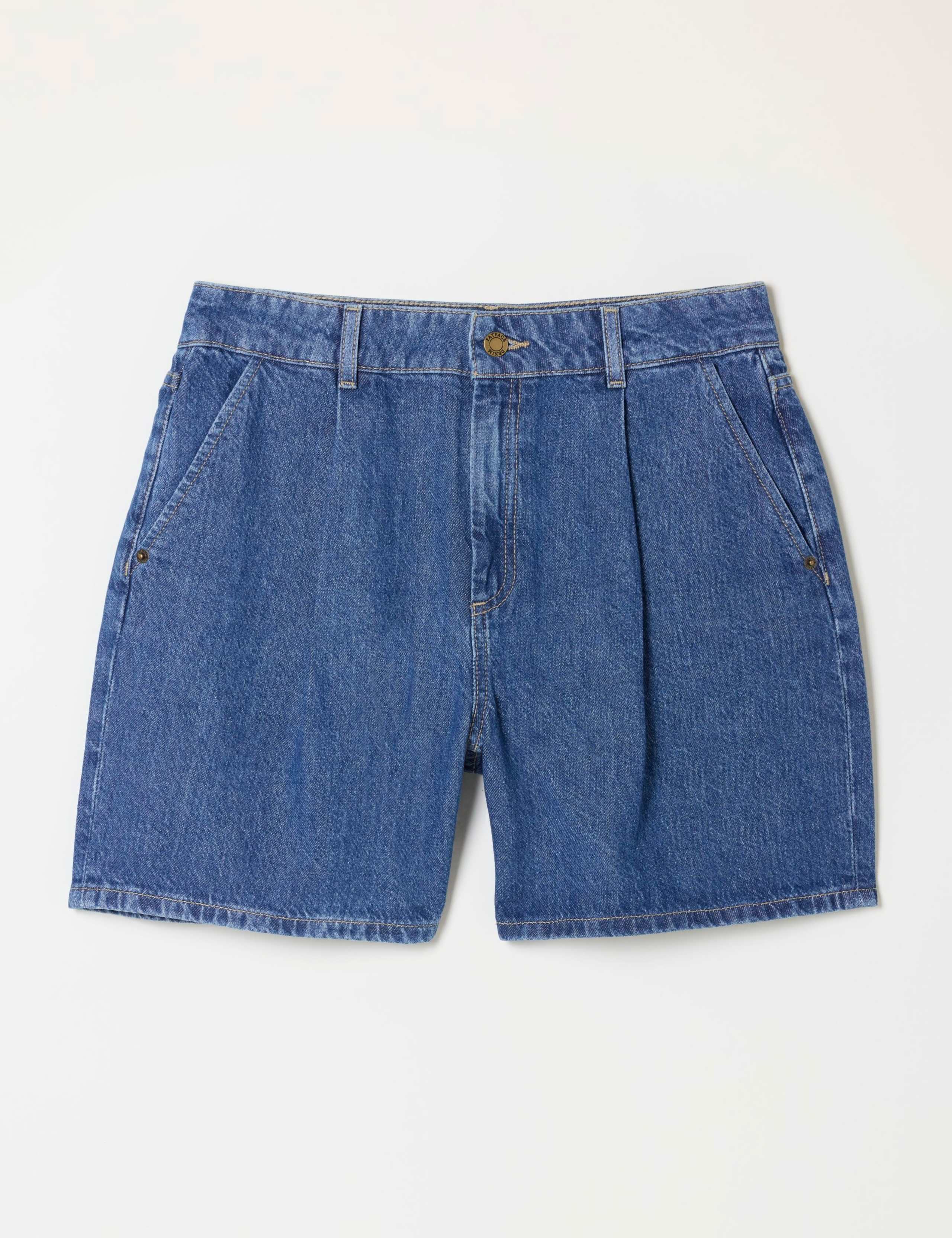 Cotton Rich Denim Pleat Front Shorts 2 of 6