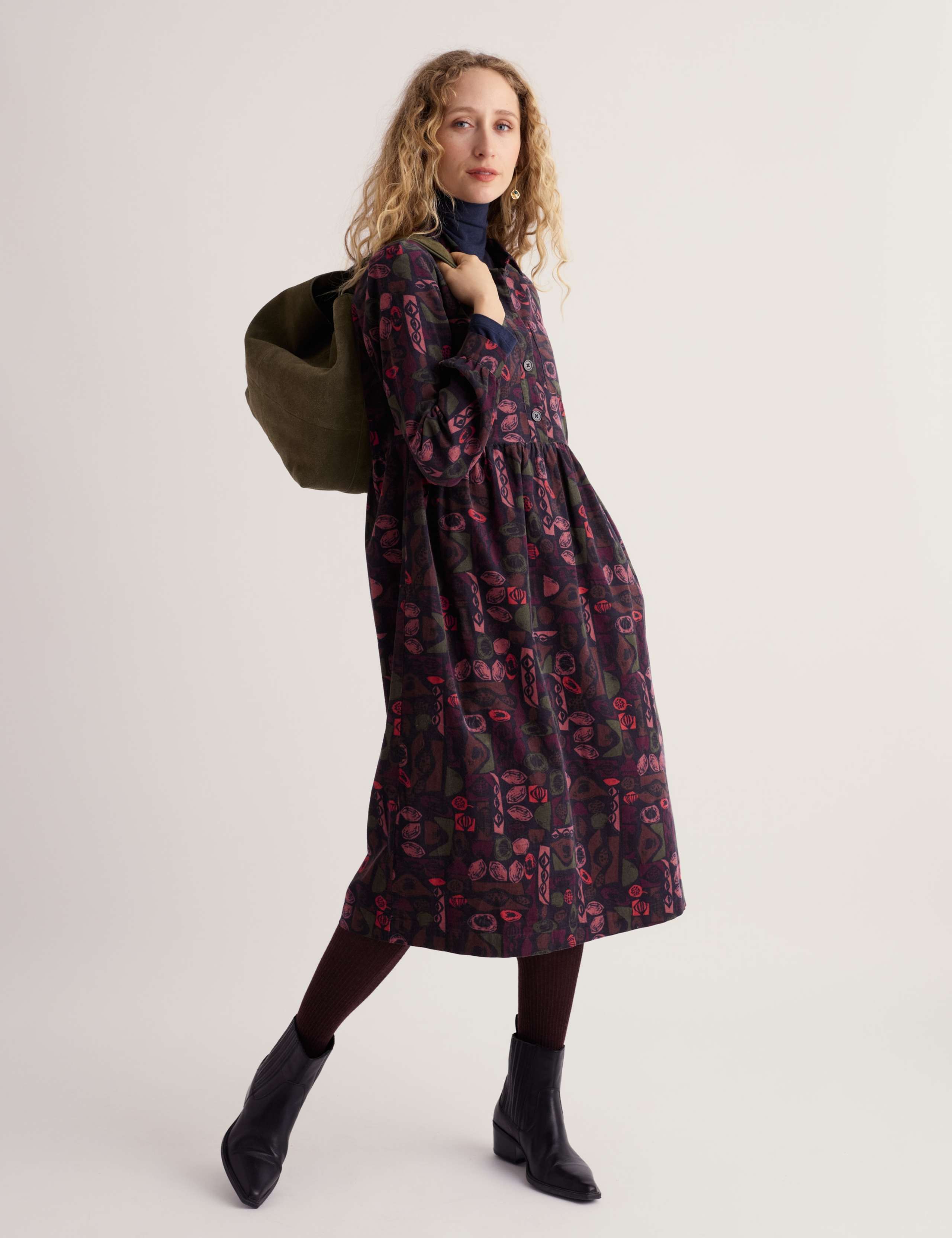 Pure Cotton Printed Midi Waisted Dress 1 of 5