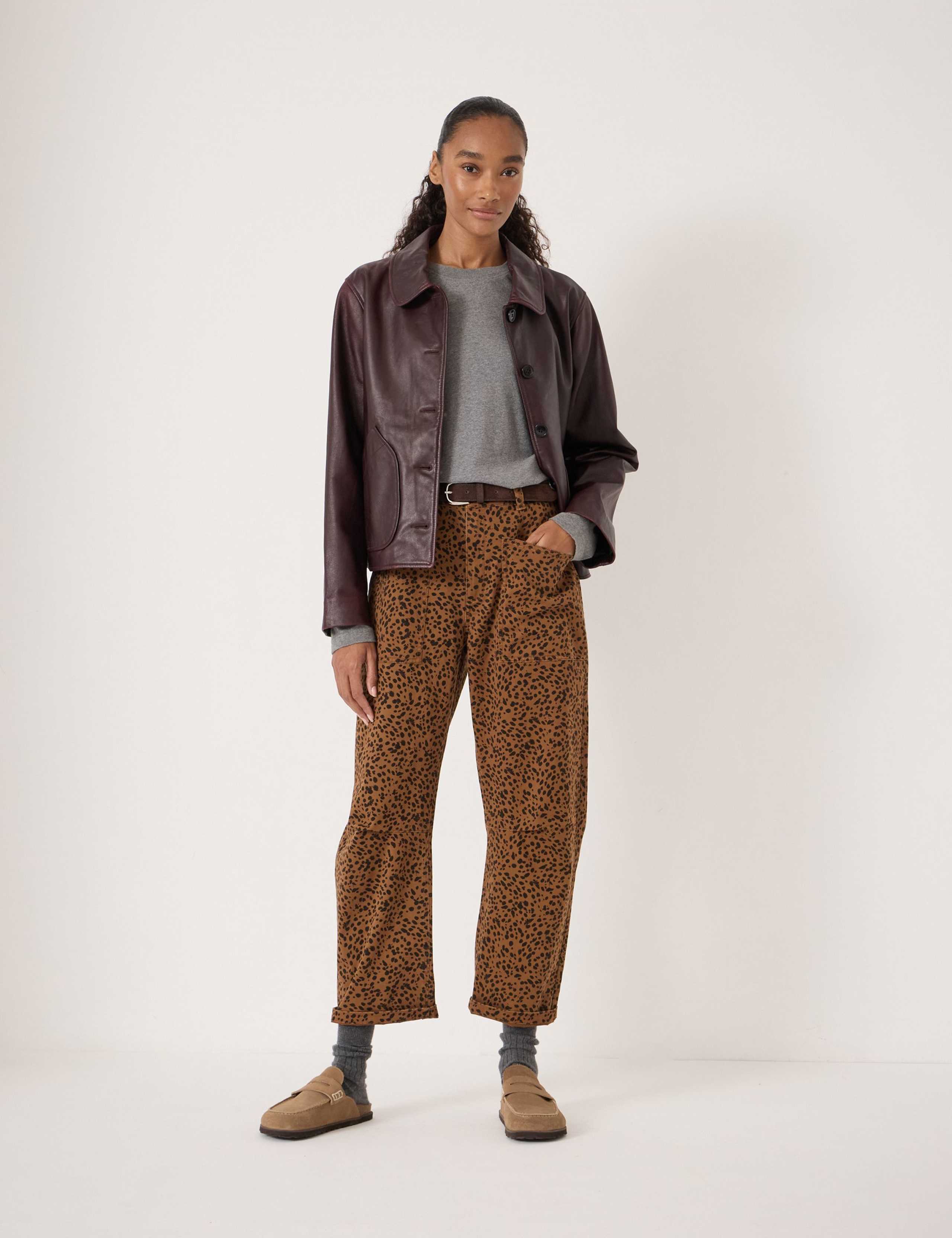 Cotton Rich Leopard Print Barrel Leg Trousers 3 of 6