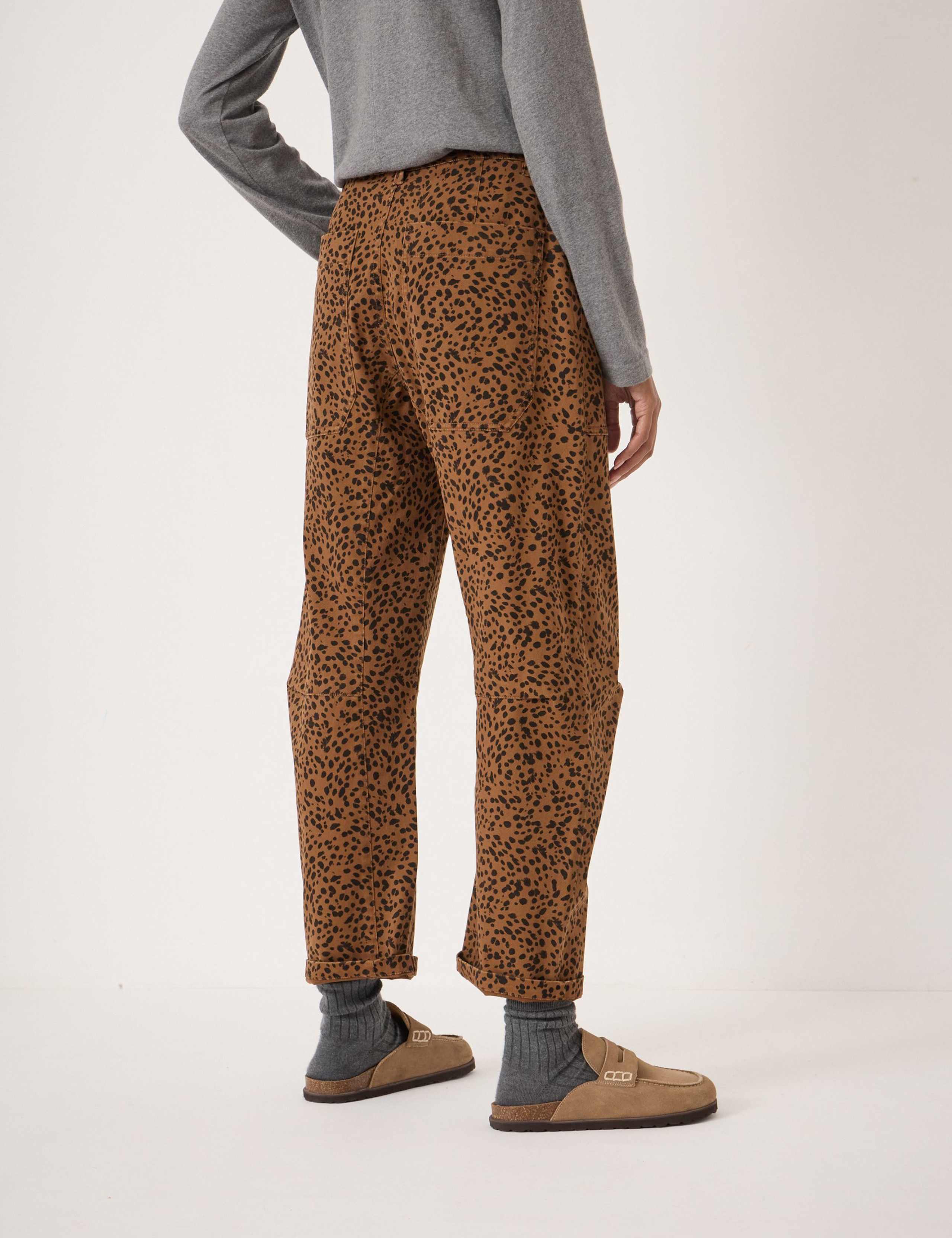 Cotton Rich Leopard Print Barrel Leg Trousers 4 of 6