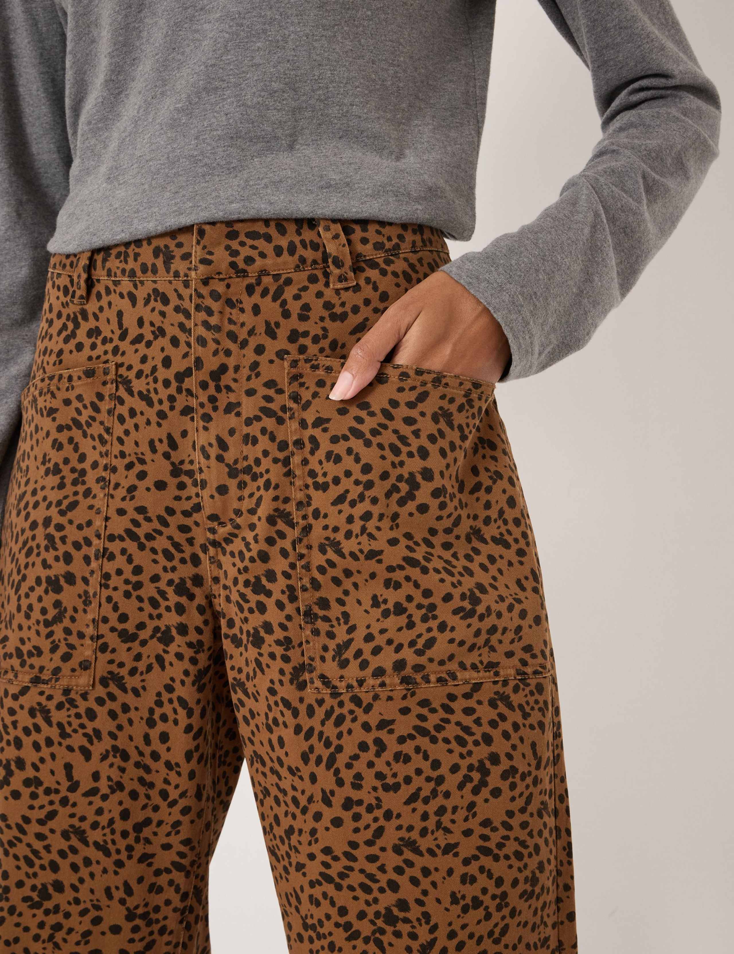 Cotton Rich Leopard Print Barrel Leg Trousers 5 of 6