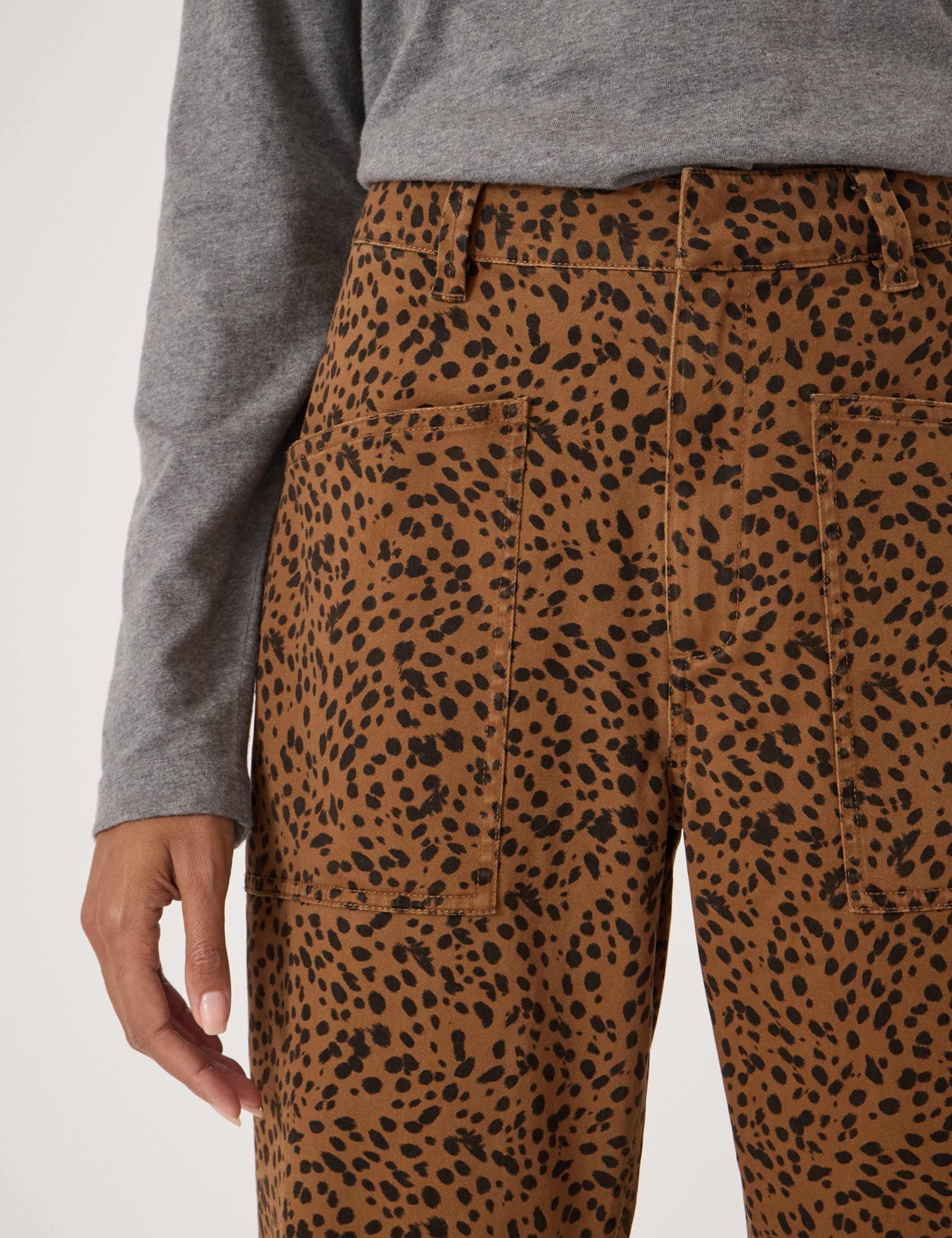 Cotton Rich Leopard Print Barrel Leg Trousers 6 of 6