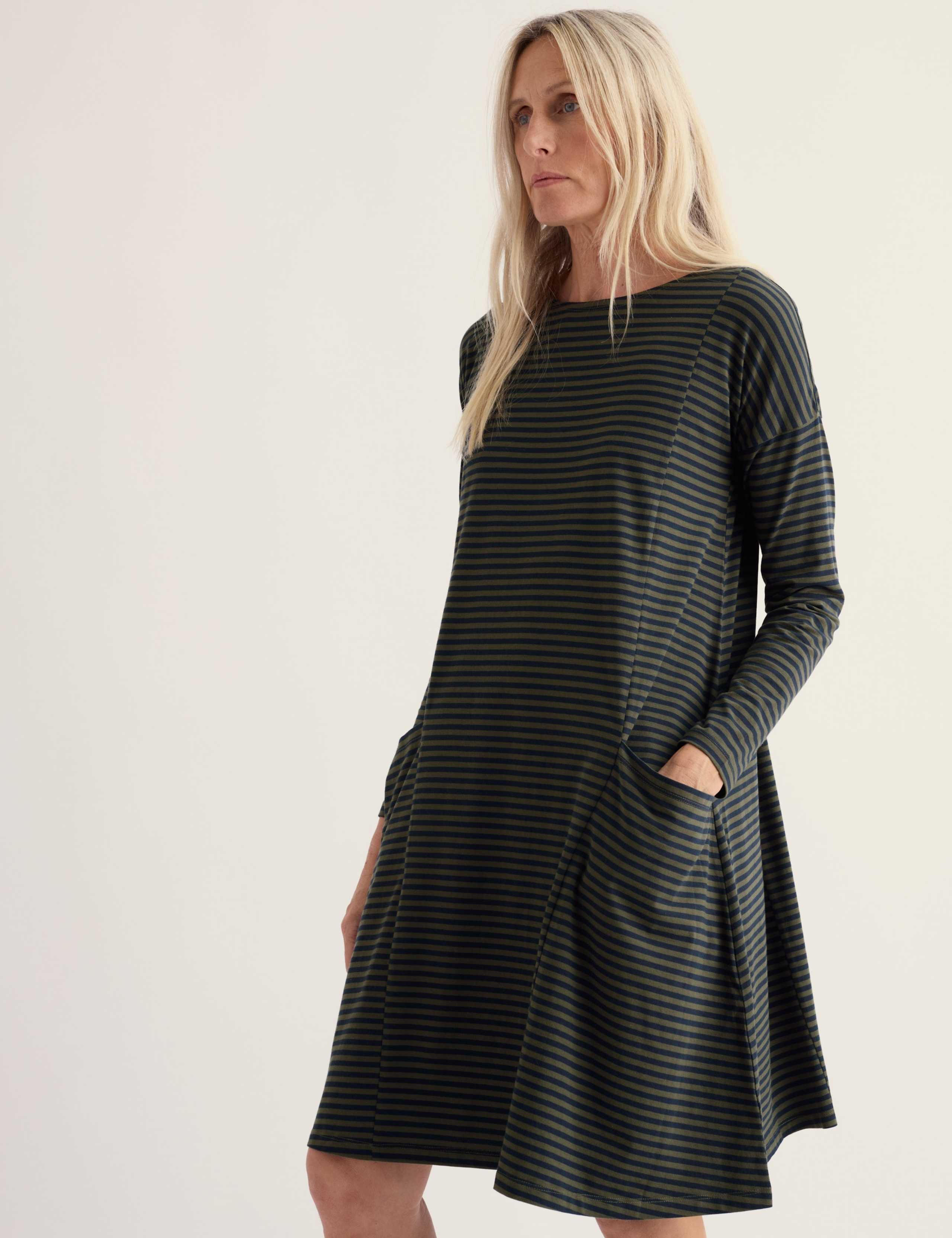 Cotton Rich Striped Knee Length Swing Dress 3 of 5