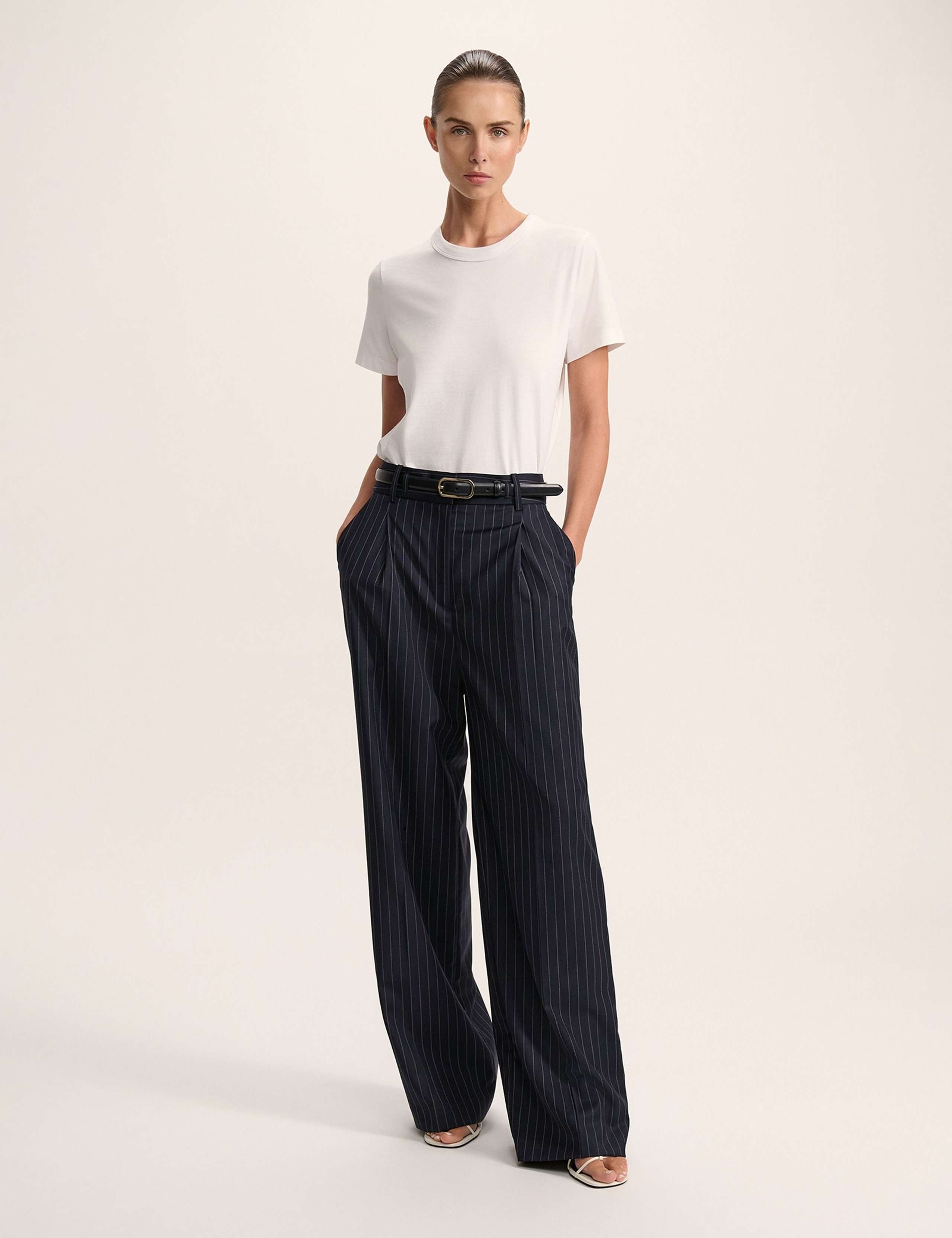 Wool Blend Pinstripe Wide Leg Trousers 2 of 6