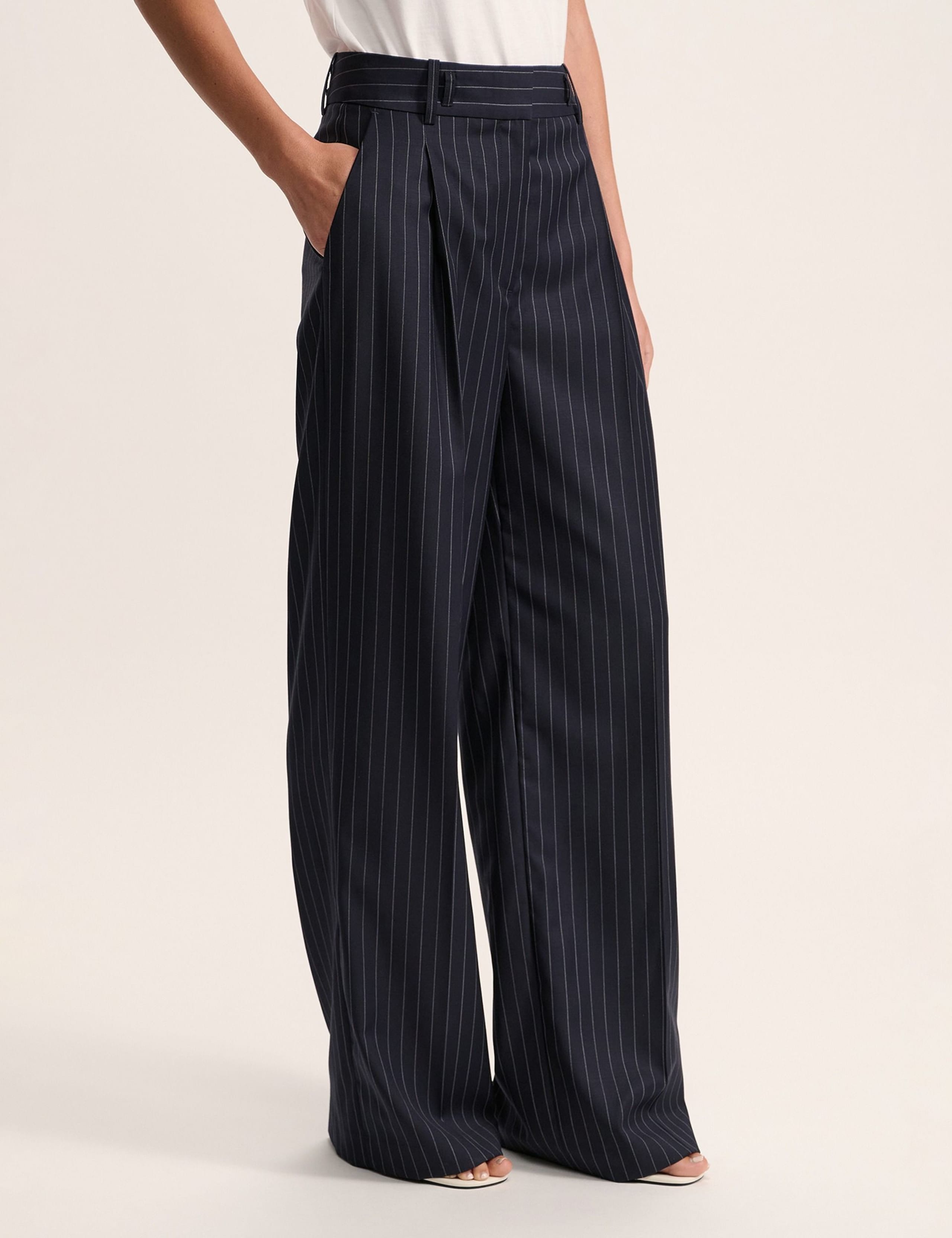Wool Blend Pinstripe Wide Leg Trousers 3 of 6