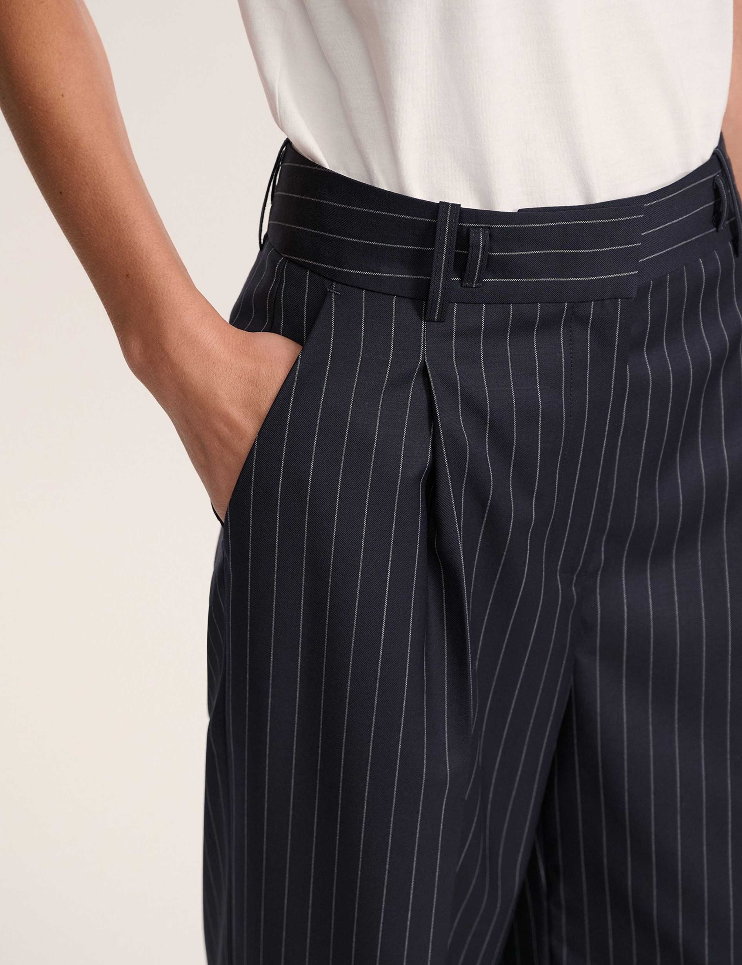 Wool Blend Pinstripe Wide Leg Trousers 5 of 6