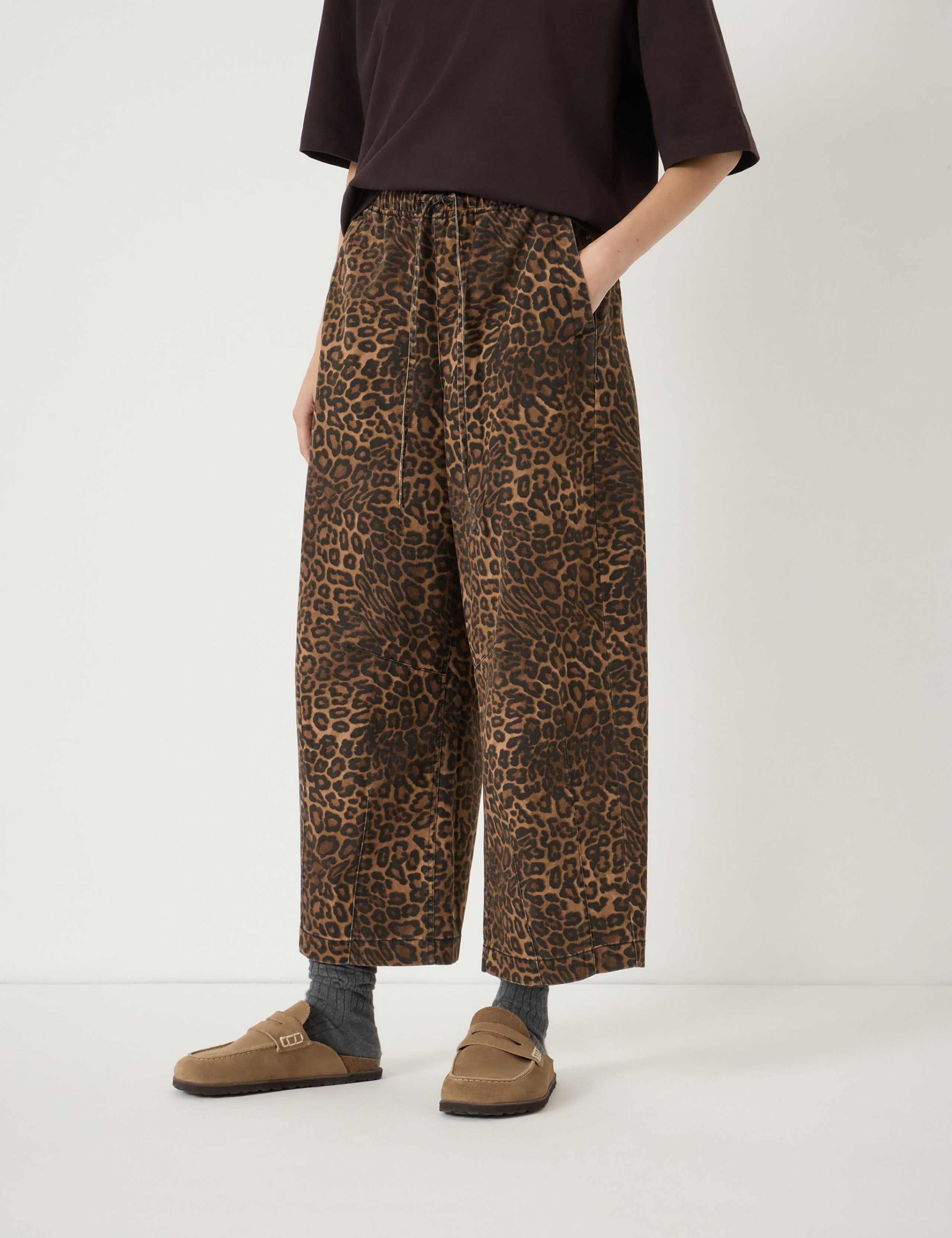 Pure Cotton Jack Barrel Leg Animal Print Trousers 3 of 5