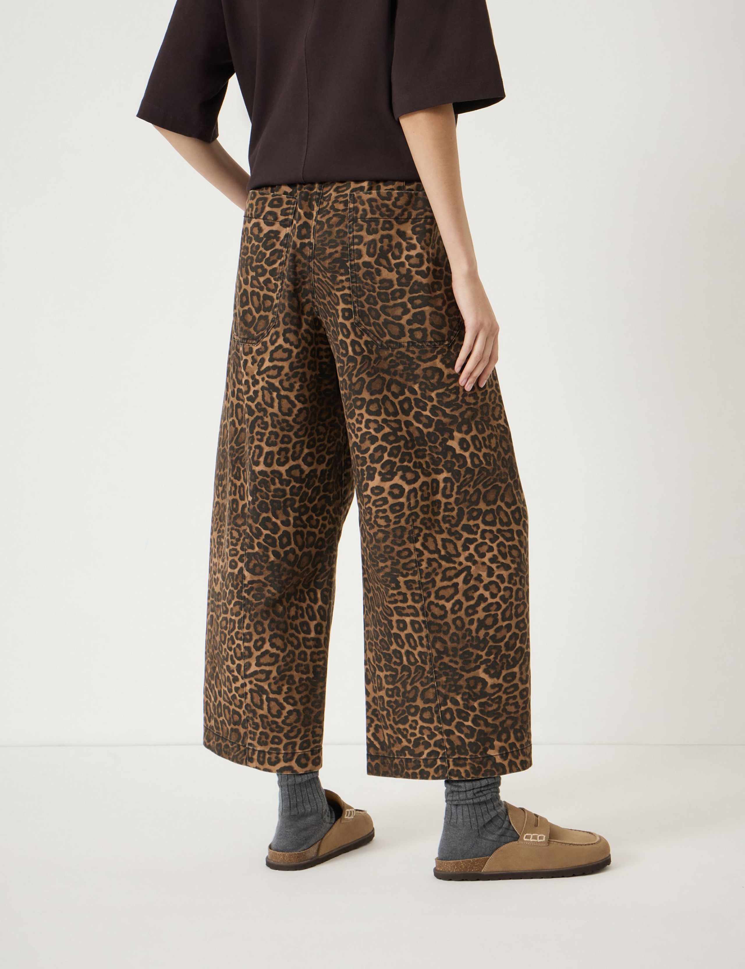 Pure Cotton Leopard Print Barrel Leg Trousers 4 of 5