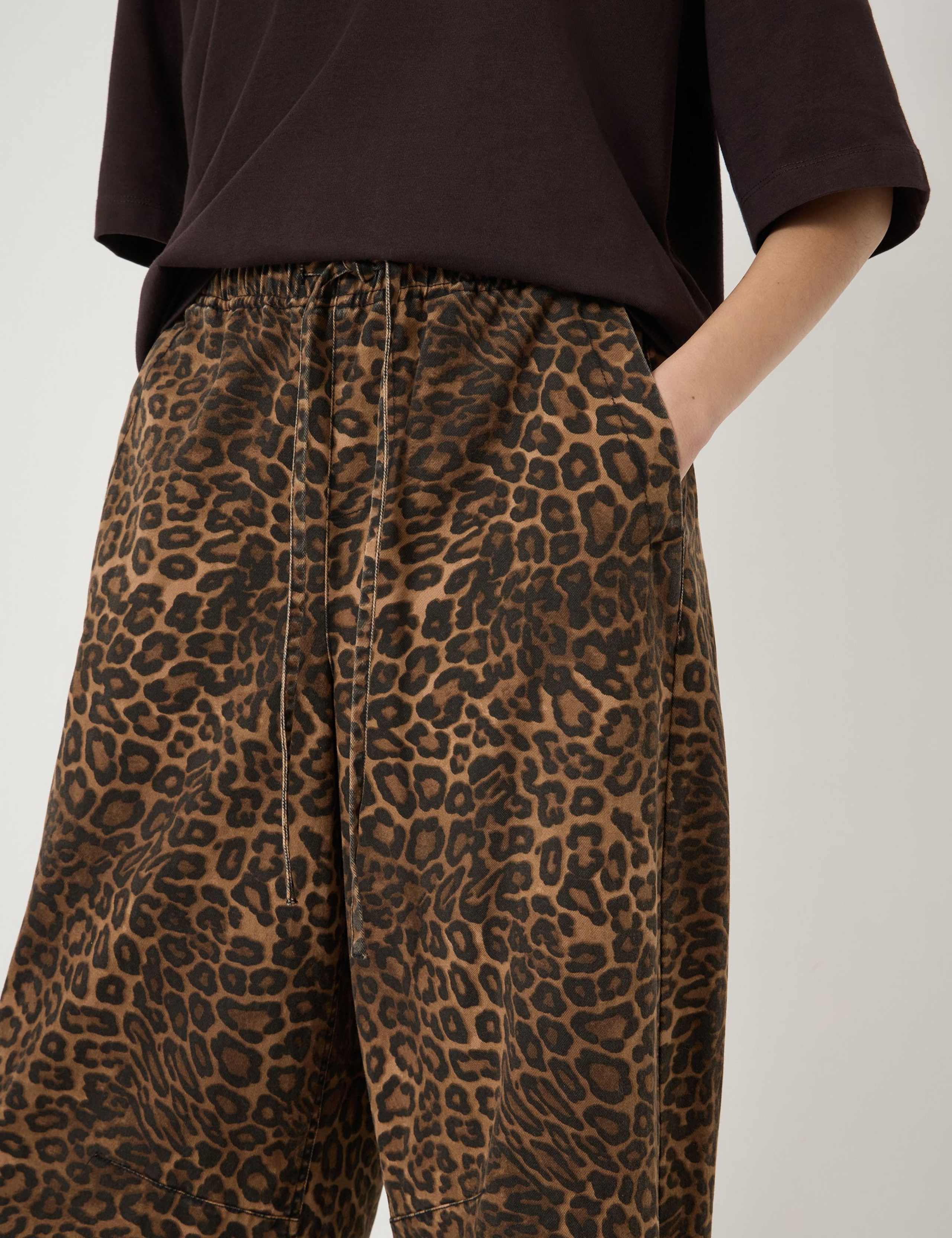 Pure Cotton Leopard Print Barrel Leg Trousers 5 of 5