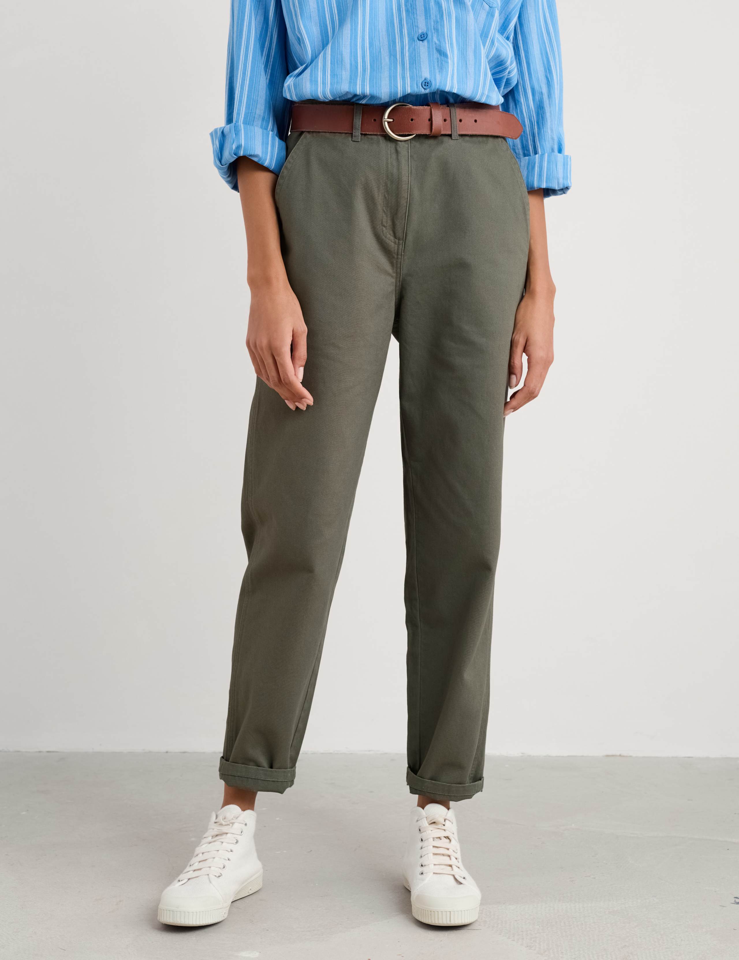 Pure Cotton Tapered Cropped Trousers 3 of 4
