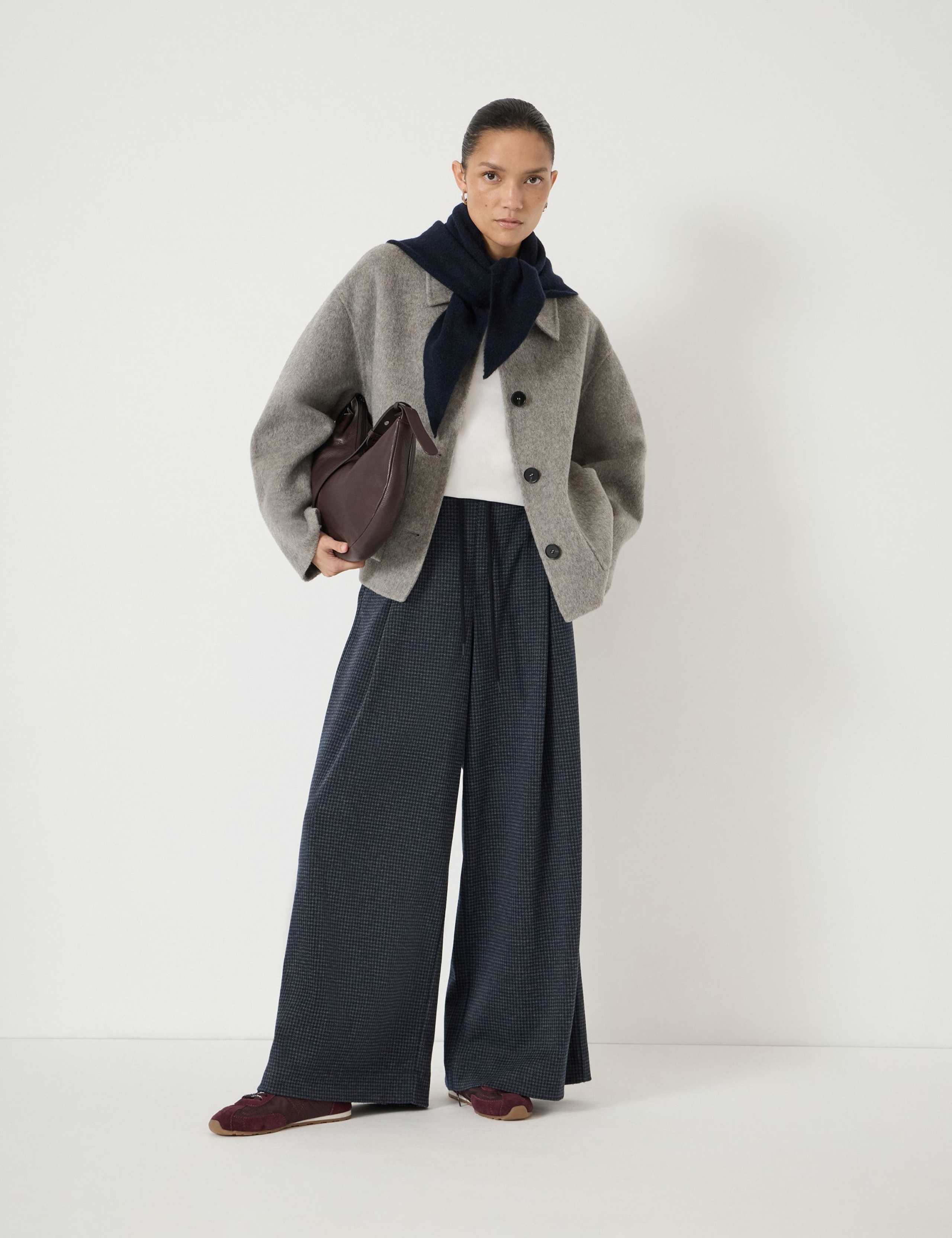 Jersey Check Wide Leg Drawstring Trousers 2 of 5