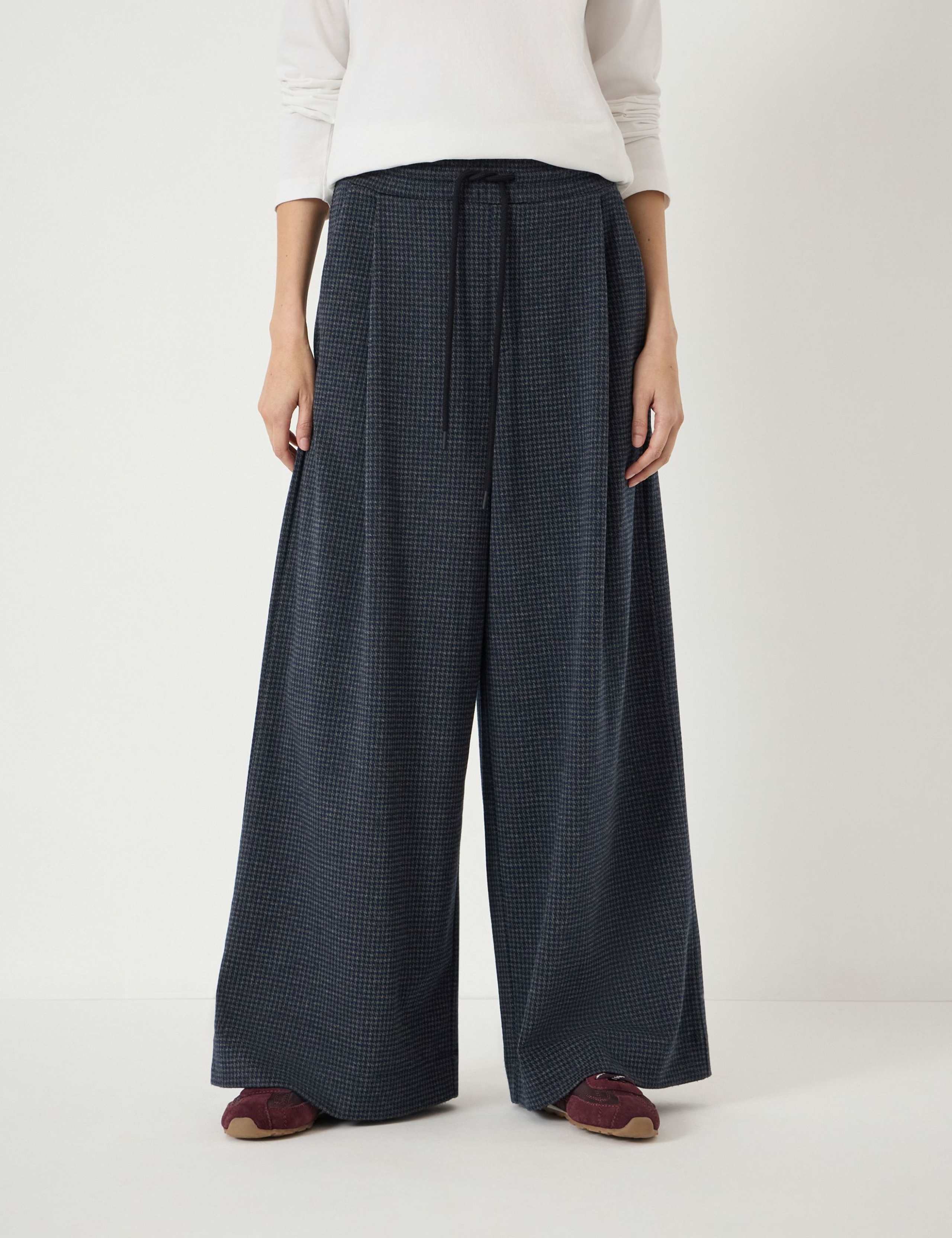 Jersey Check Wide Leg Drawstring Trousers 3 of 5