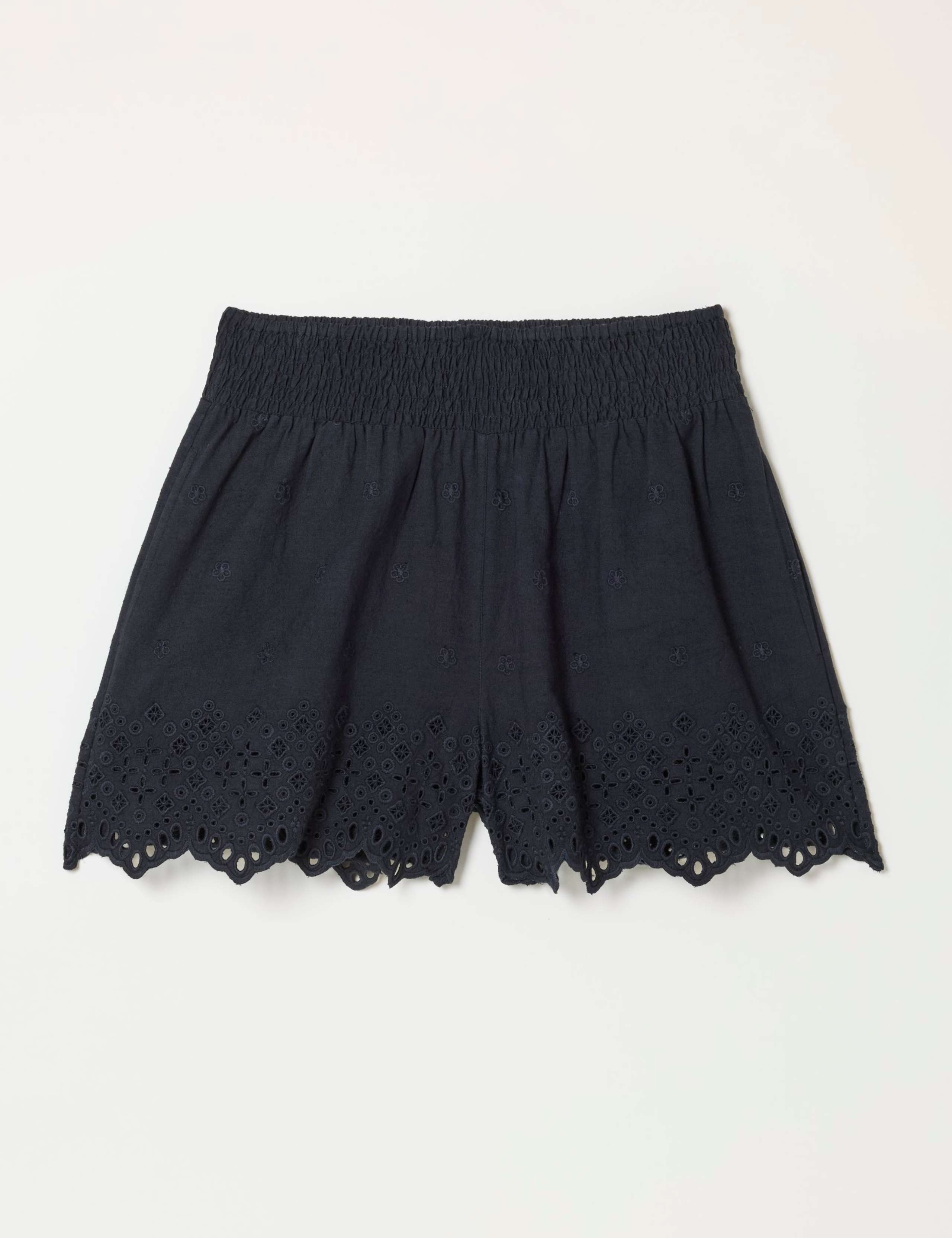 Linen Rich High Waisted Broderie Hem Shorts 2 of 6