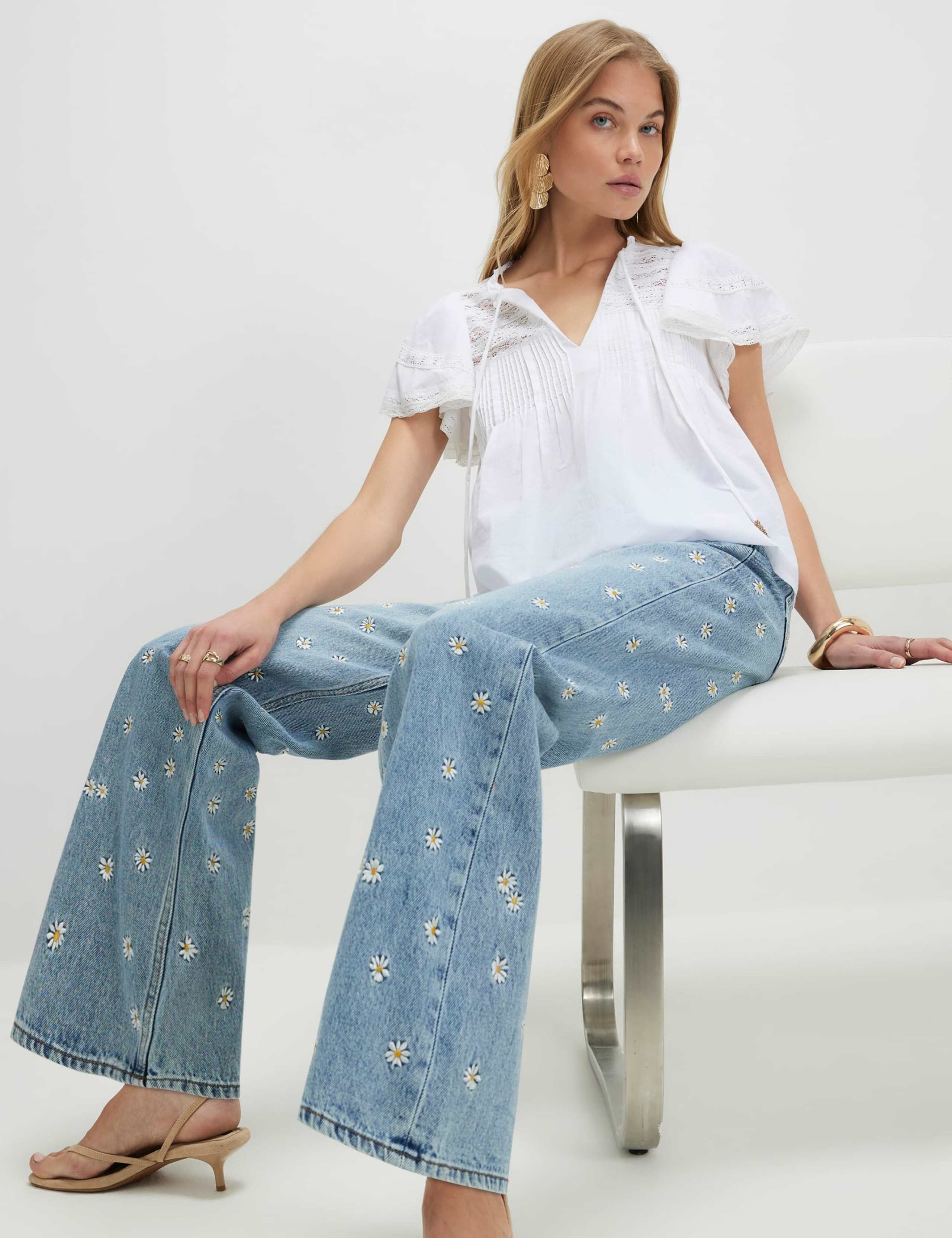 Relaxed Daisy Embroidered Straight Leg Jeans 2 of 4