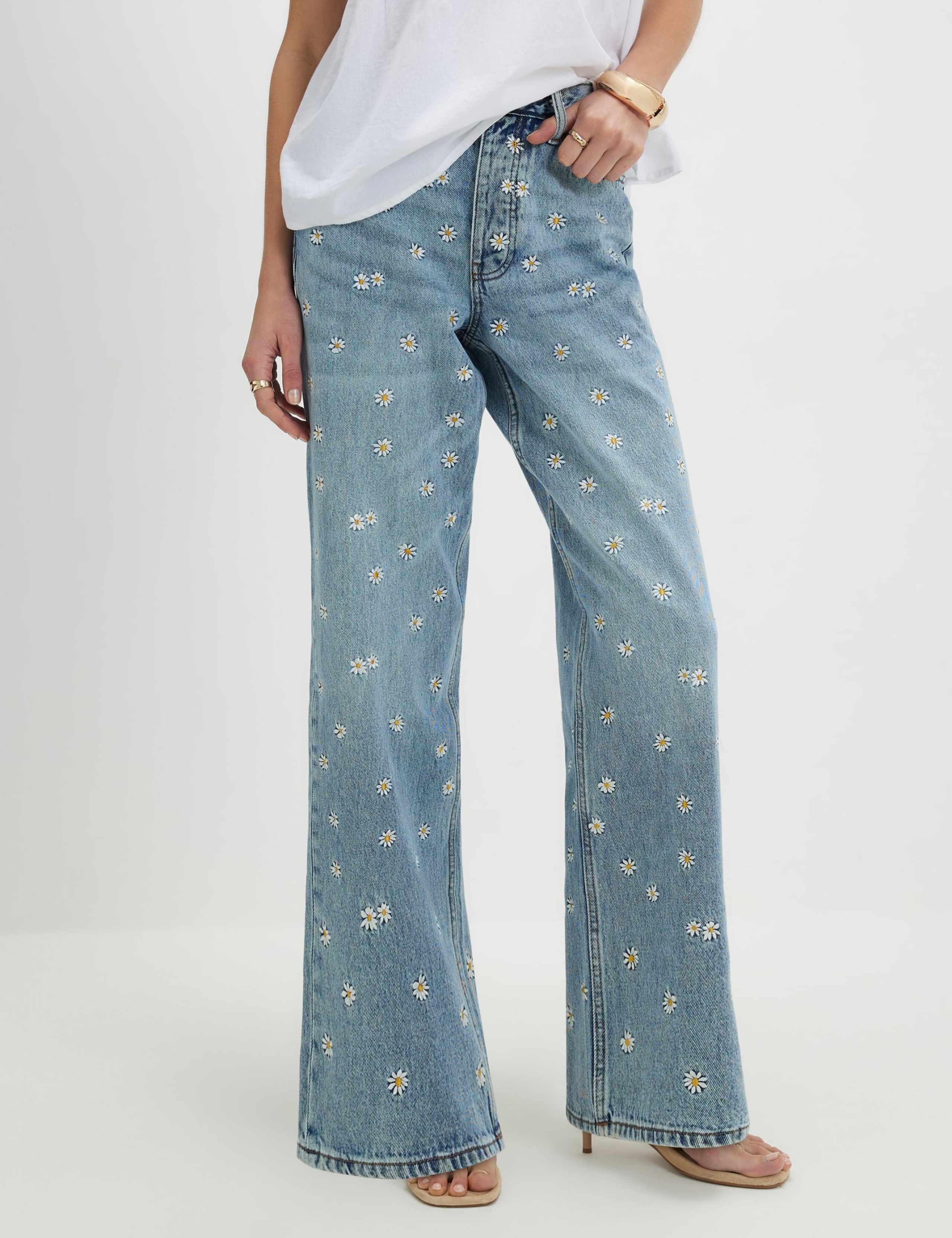 Relaxed Daisy Embroidered Straight Leg Jeans 4 of 4