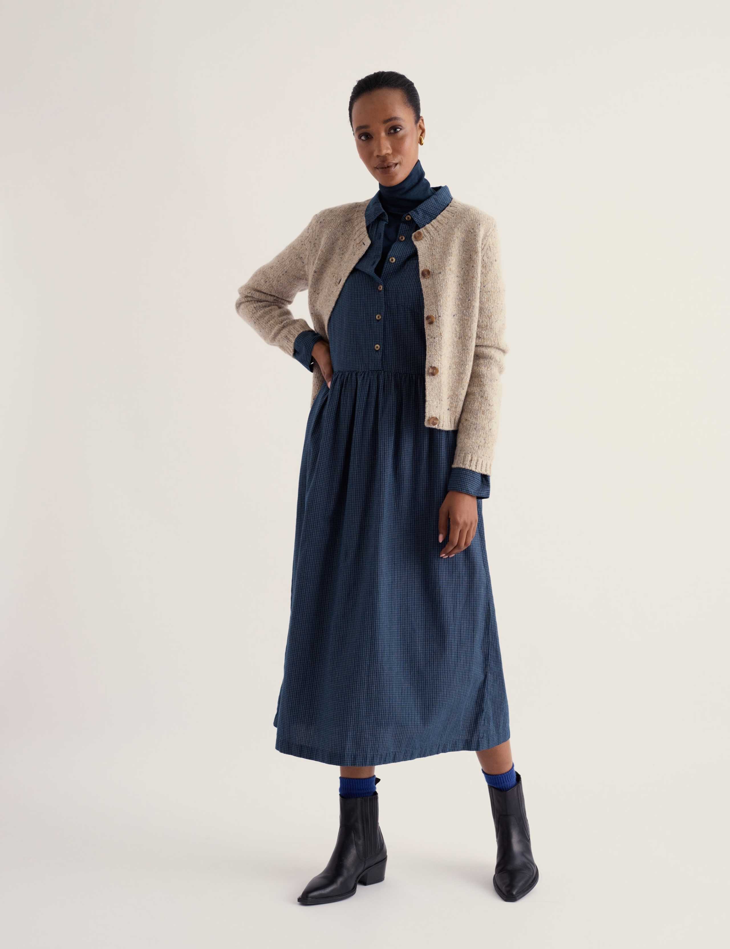 Pure Cotton Checked Midi Waisted Dress 3 of 6