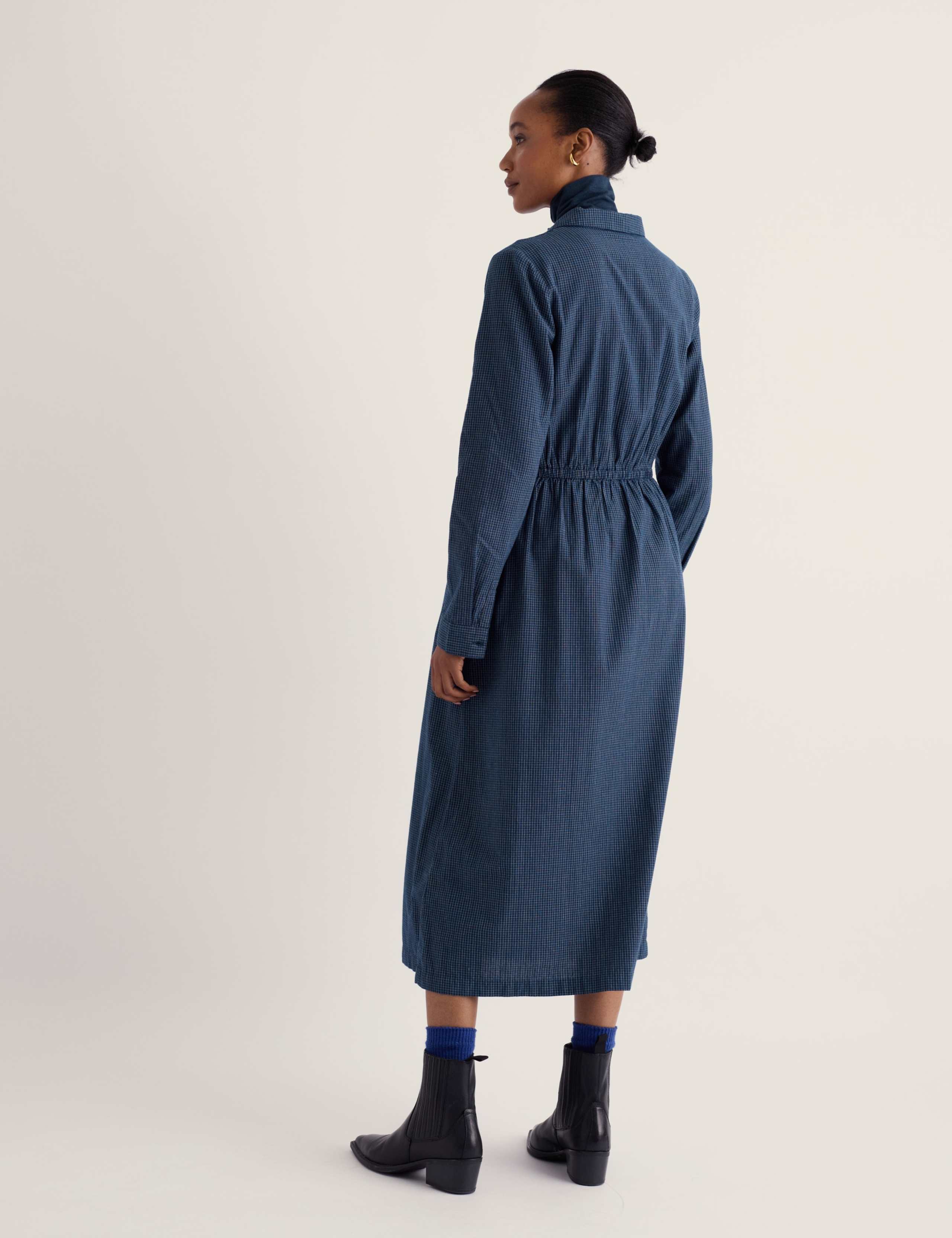 Pure Cotton Checked Midi Waisted Dress 5 of 6