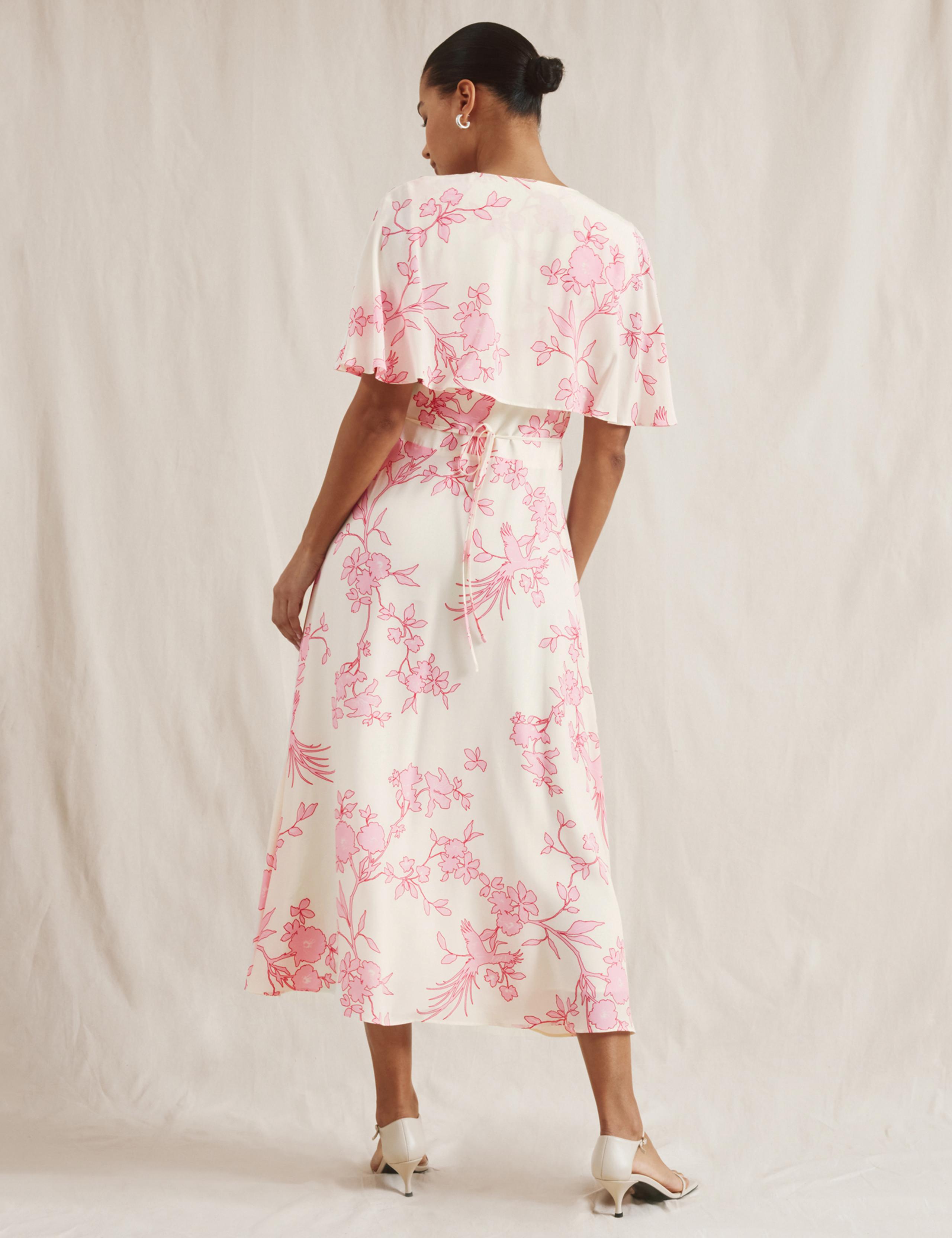 Floral V-Neck Kimono Cape Detail Midi Dress 3 of 6