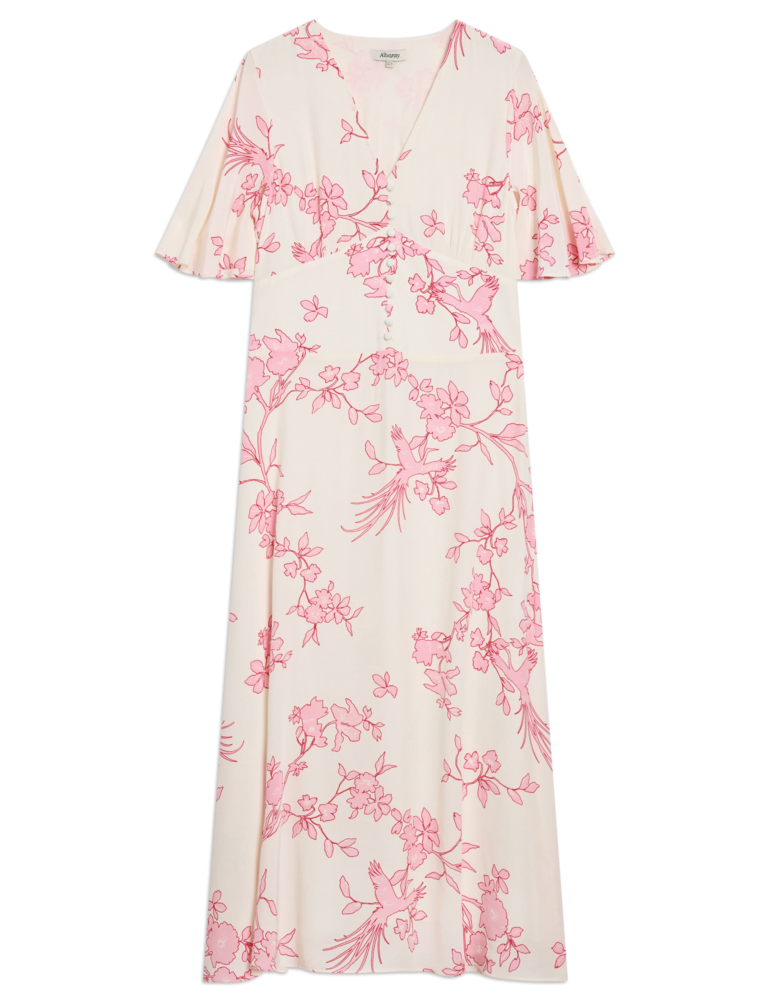 Floral V-Neck Kimono Cape Detail Midi Dress 2 of 6