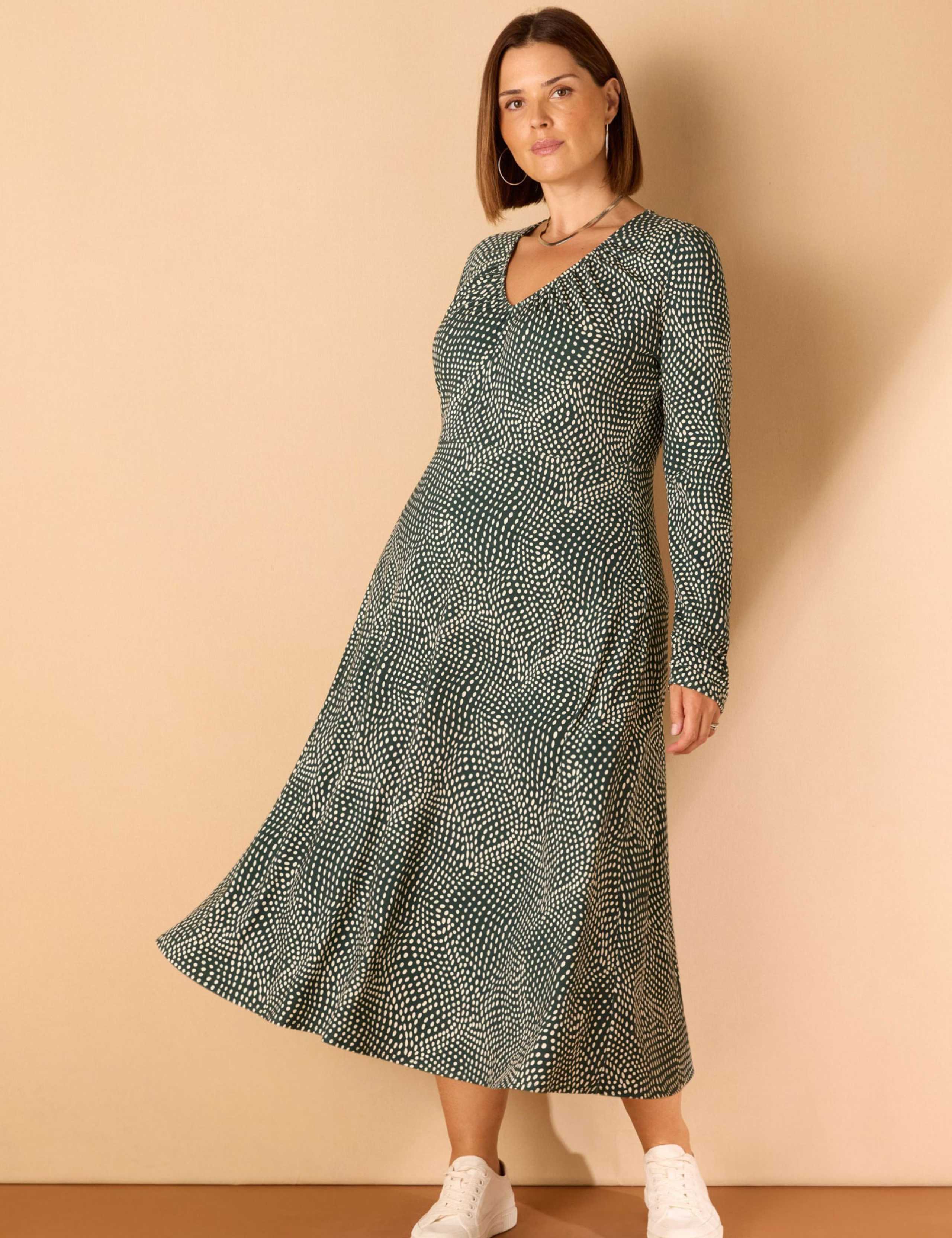 Polka Dot V-Neck Midaxi Skater Dress 2 of 3