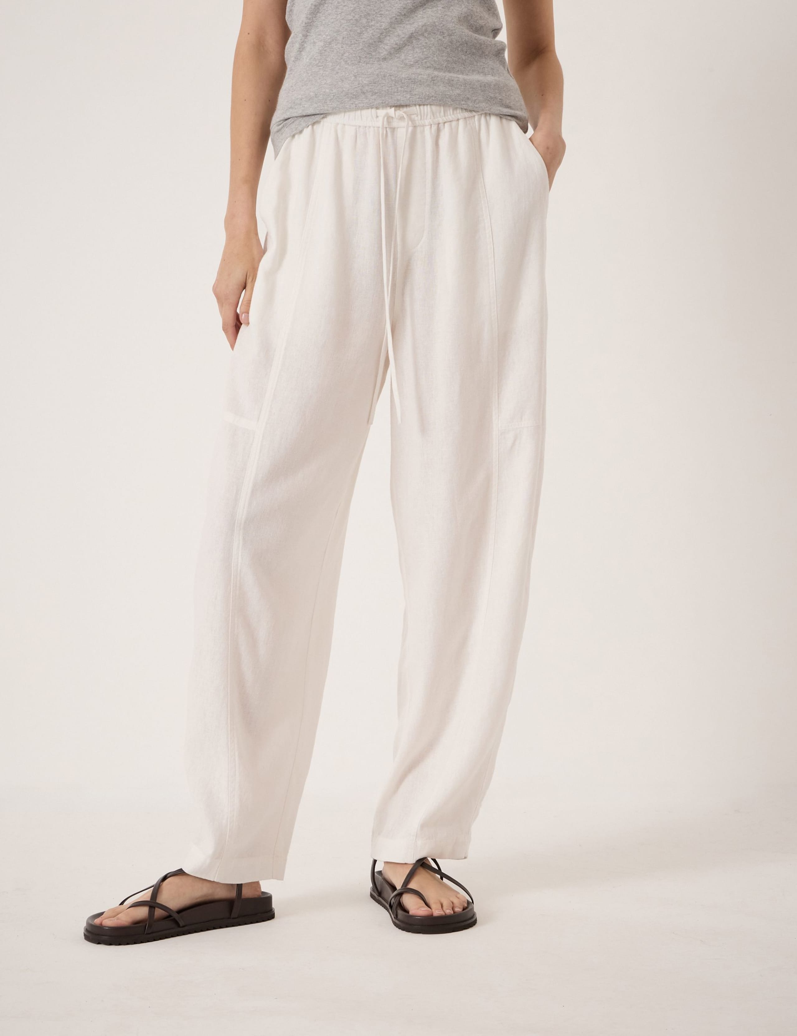 Linen Blend Barrel Leg Trousers 3 of 5