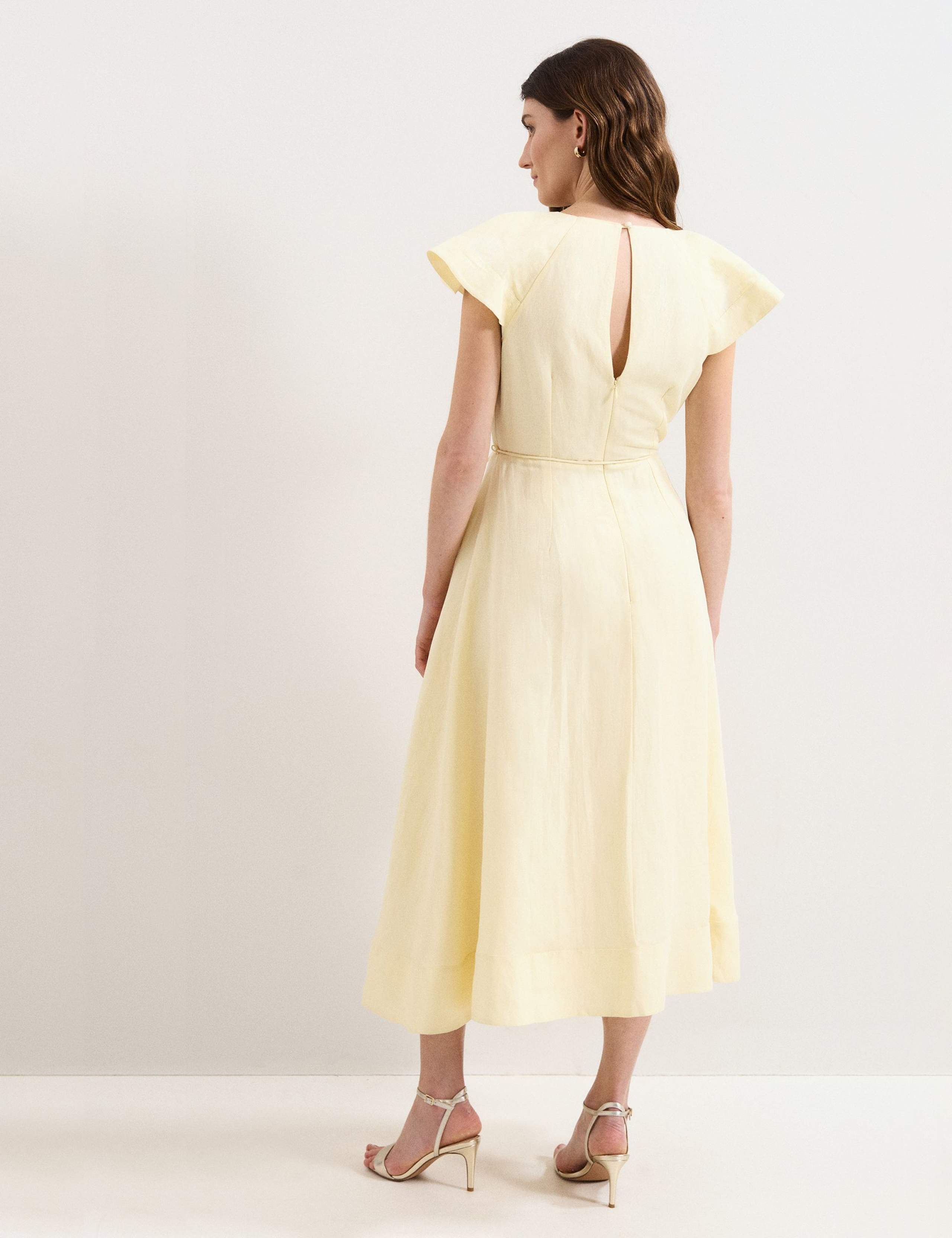 Linen Rich V-Neck Midi Waisted Dress 3 of 6