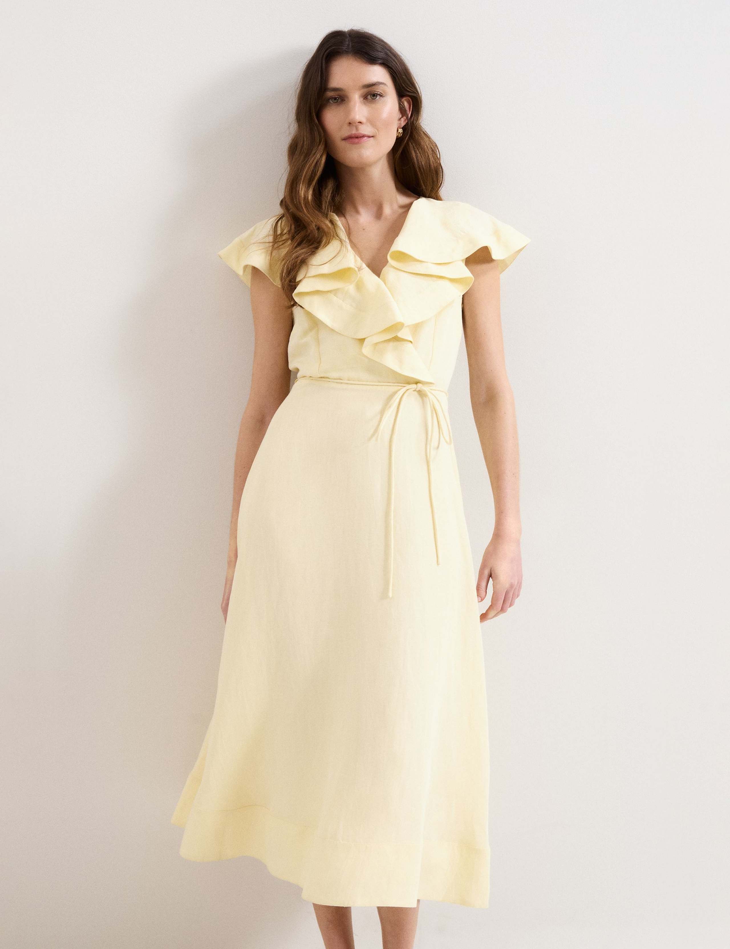 Linen Rich V-Neck Midi Waisted Dress 4 of 6