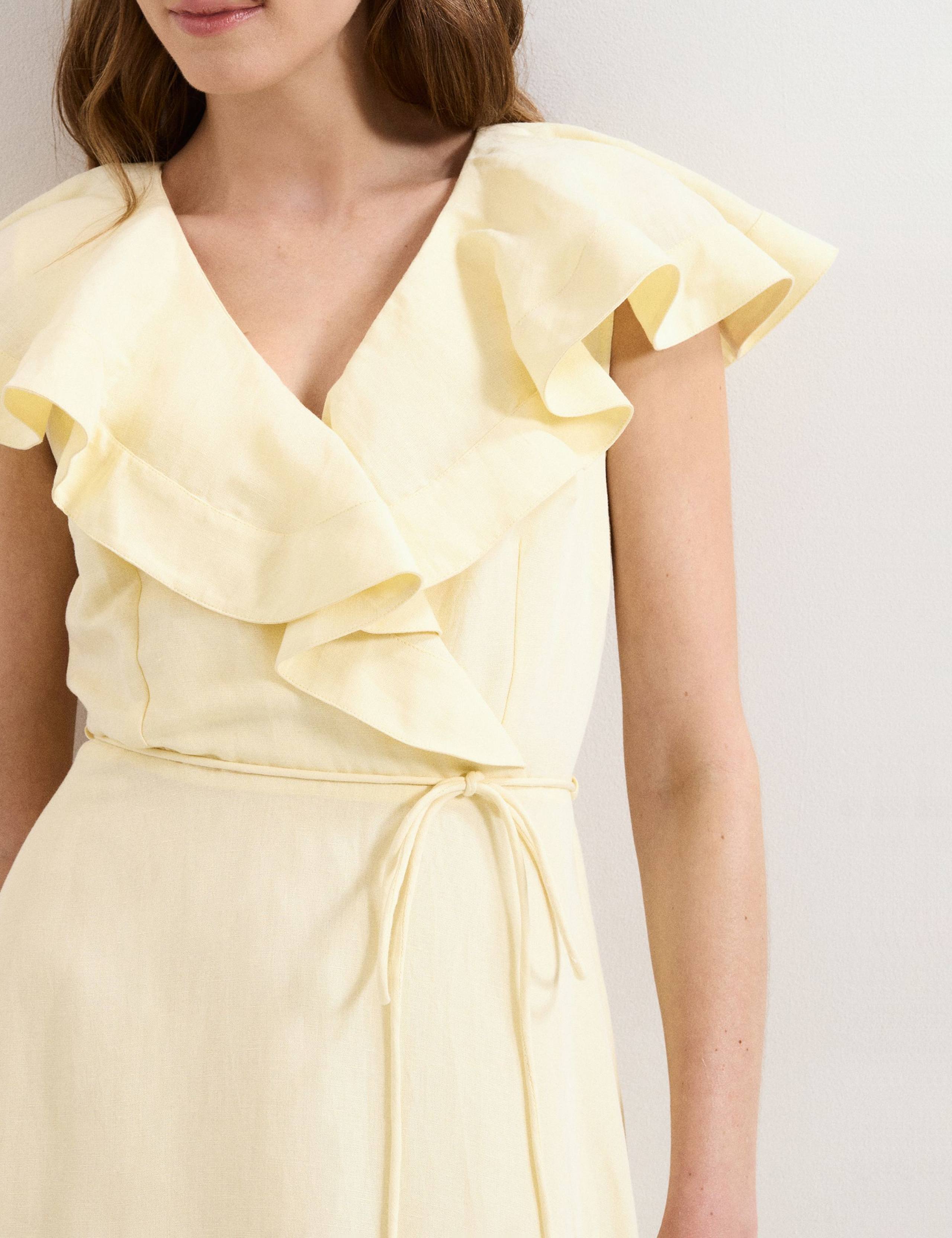 Linen Rich V-Neck Midi Waisted Dress 6 of 6