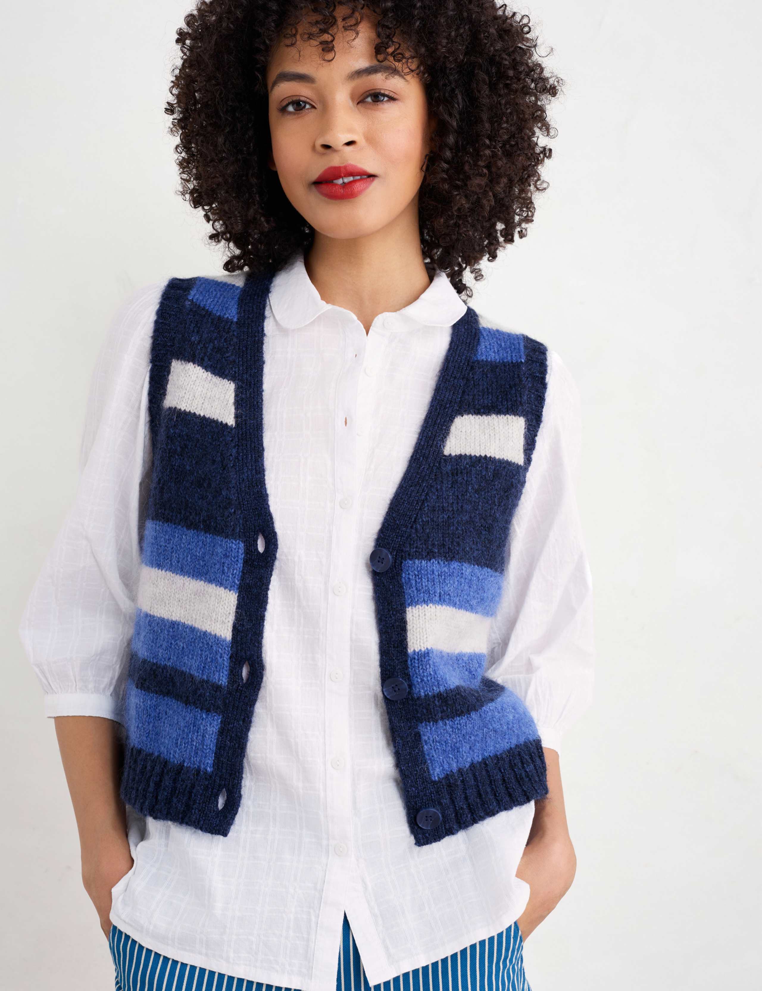 Wool Blend Striped V-Neck Knitted Vest 3 of 4