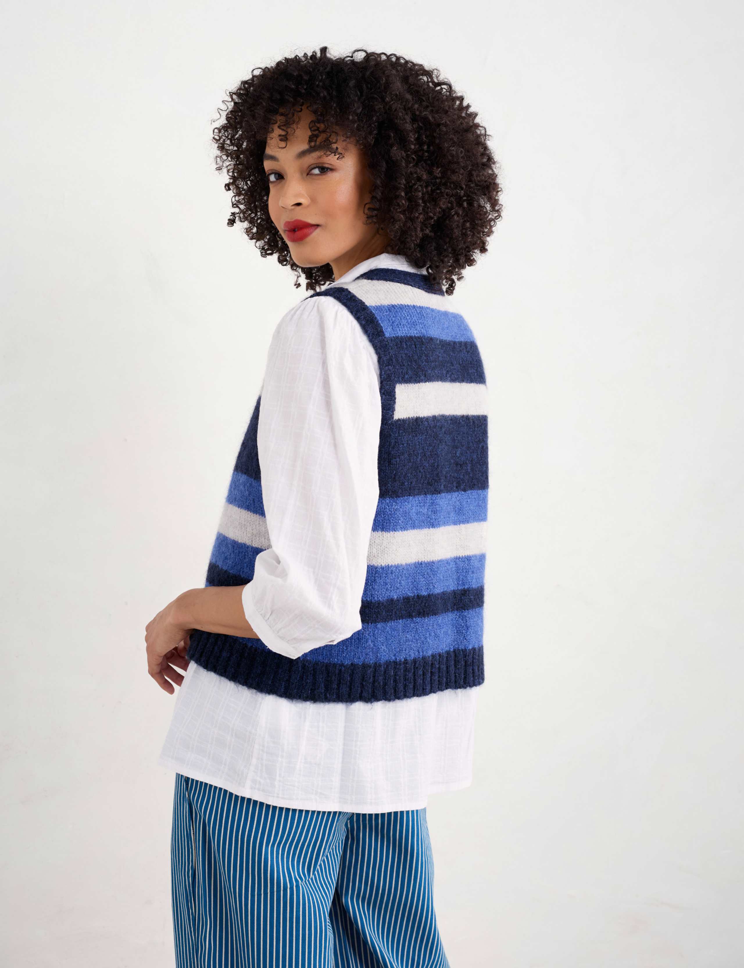 Wool Blend Striped V-Neck Knitted Vest 4 of 4